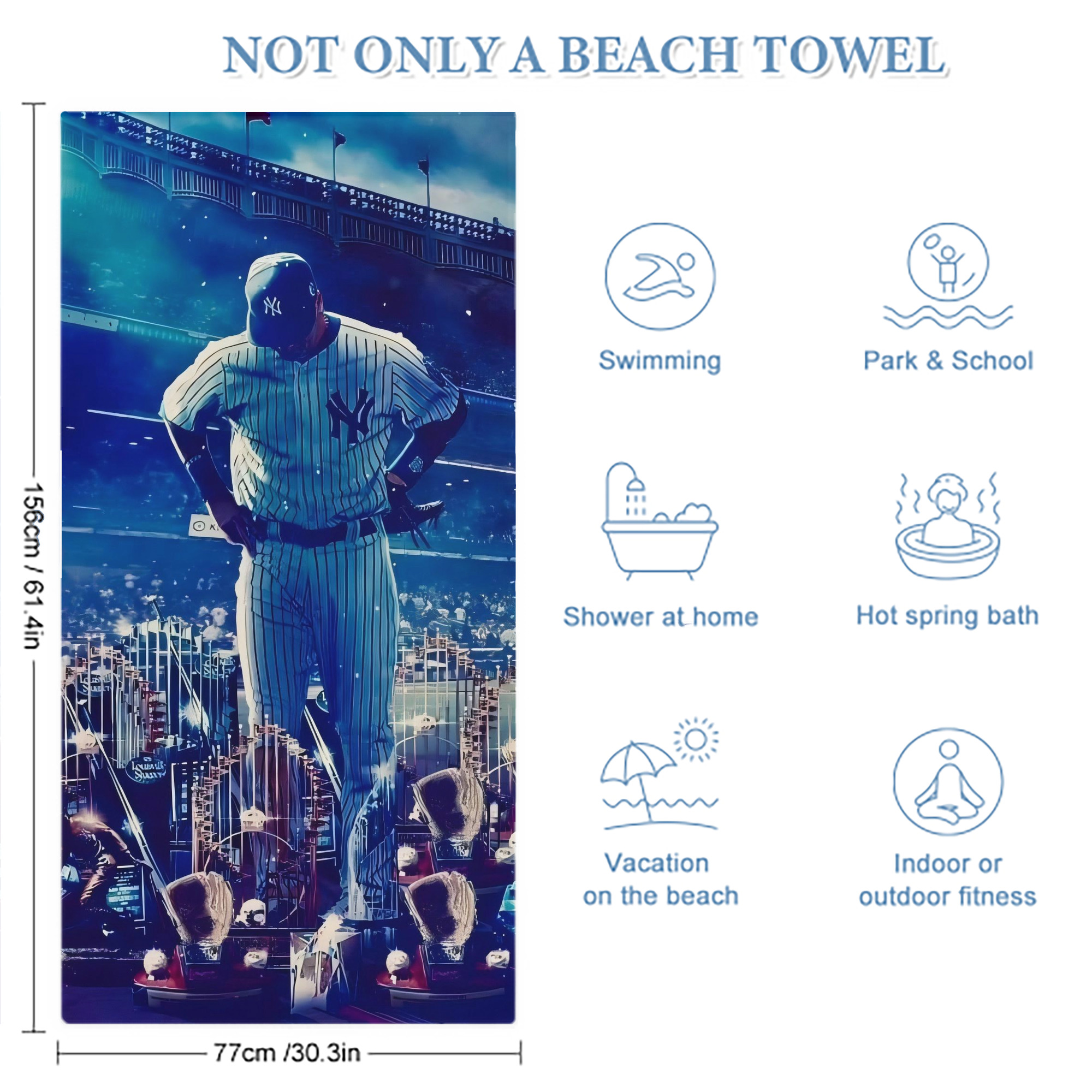 New York Yankees 345 Premium Microfiber Beach Towel – Soft, Large Size, Multi-Purpose For Beach, Picnic & Kids, Lightweight & Portable With Carry Bag, Easy Care