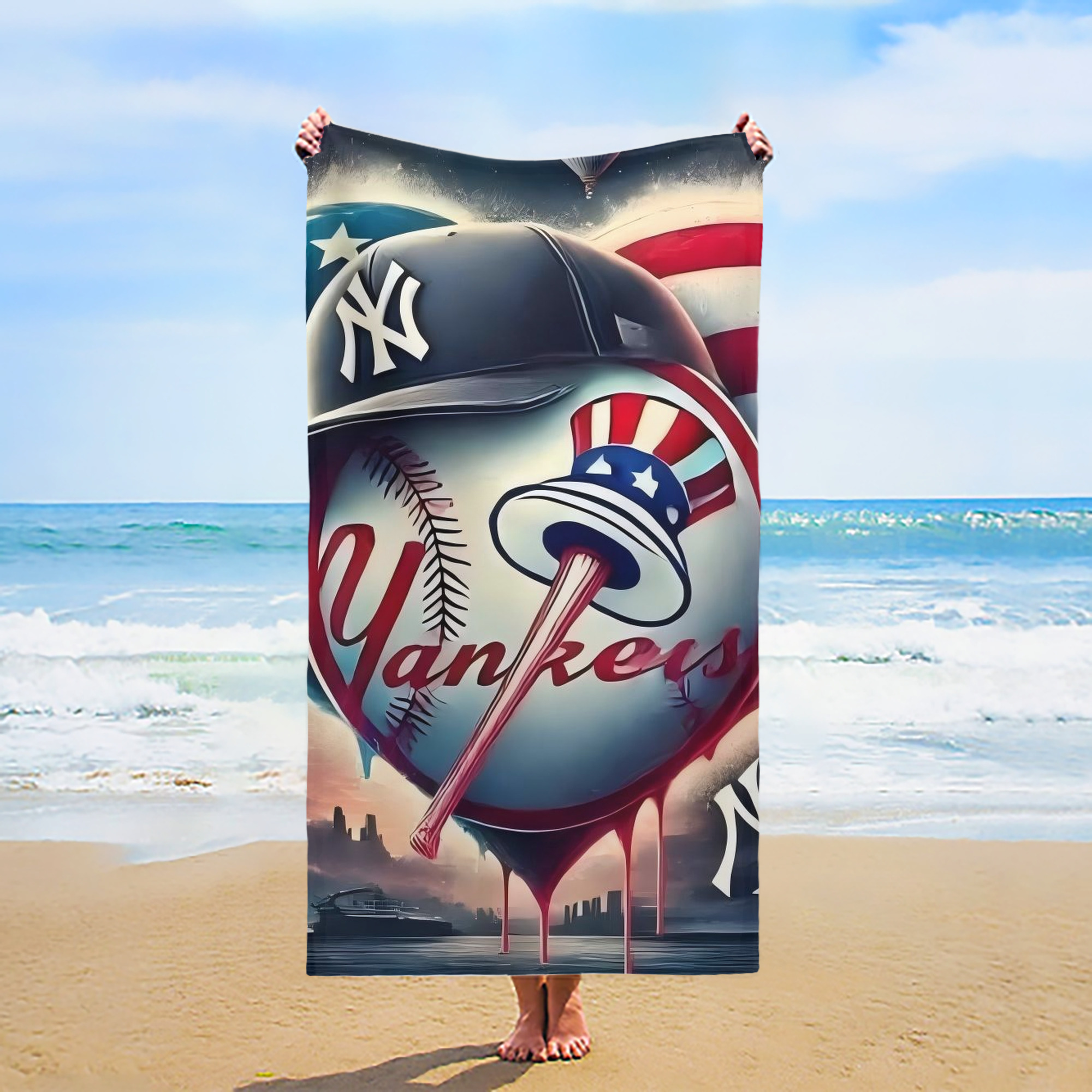 New York Yankees Heart Premium Microfiber Beach Towel – Soft, Large Size, Multi-Purpose For Beach, Picnic & Kids, Lightweight & Portable With Carry Bag, Easy Care
