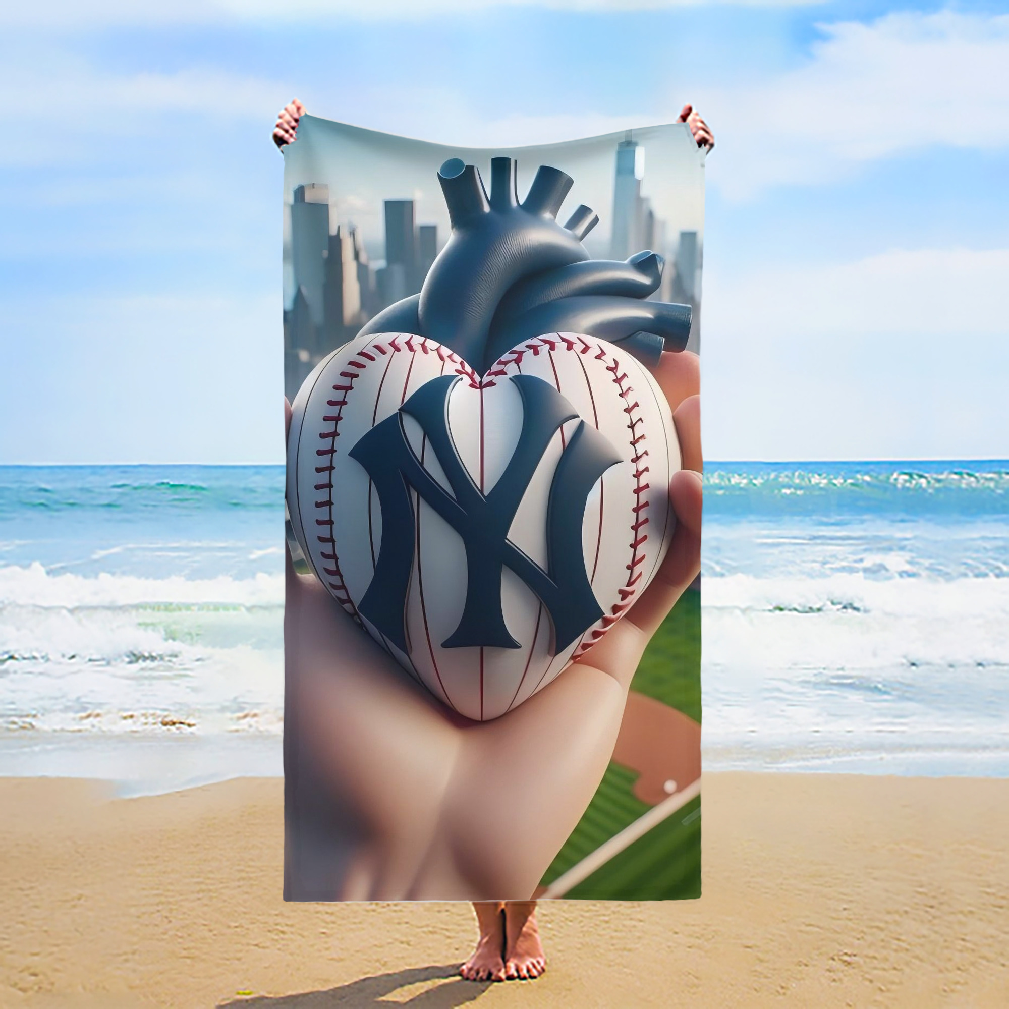 New York Yankees Heart Premium Microfiber Beach Towel – Soft, Large Size, Multi-Purpose For Beach, Picnic & Kids, Lightweight & Portable With Carry Bag, Easy Care