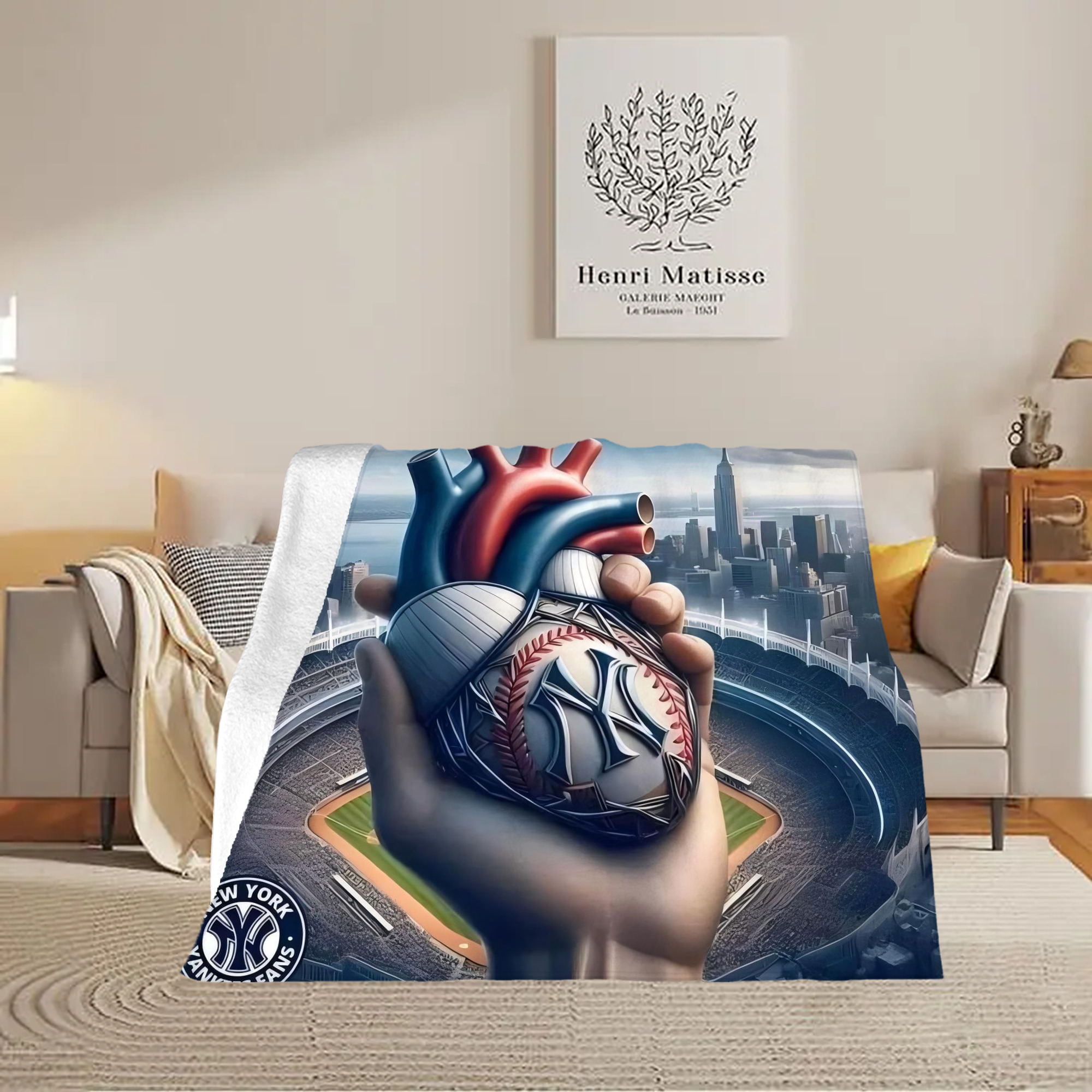 New York Yankees Heart Soft Fleece Throw Blanket 50 X 60 Inch – Super Soft, Lightweight, And Durable – Perfect For Sofa, Bed, Camping, And More – Ideal Gift For Family And Friends