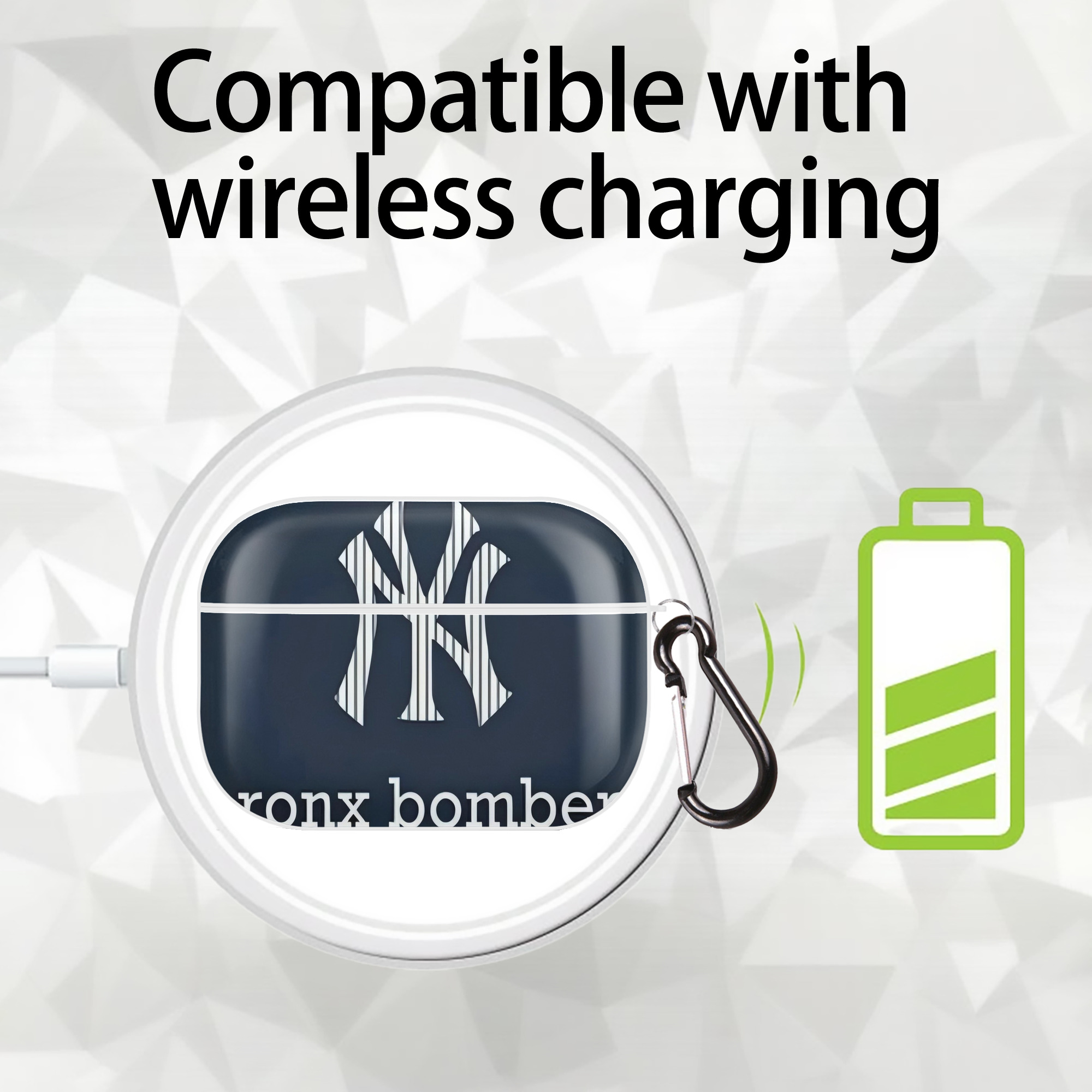 New York Yankees 355 AirPods Pro Hard Case White With Keychain, Durable Flexible PC, Precise Cutouts, Anti-Fingerprint, Yellowing & Scratch Resistant, Full Protection, Washable