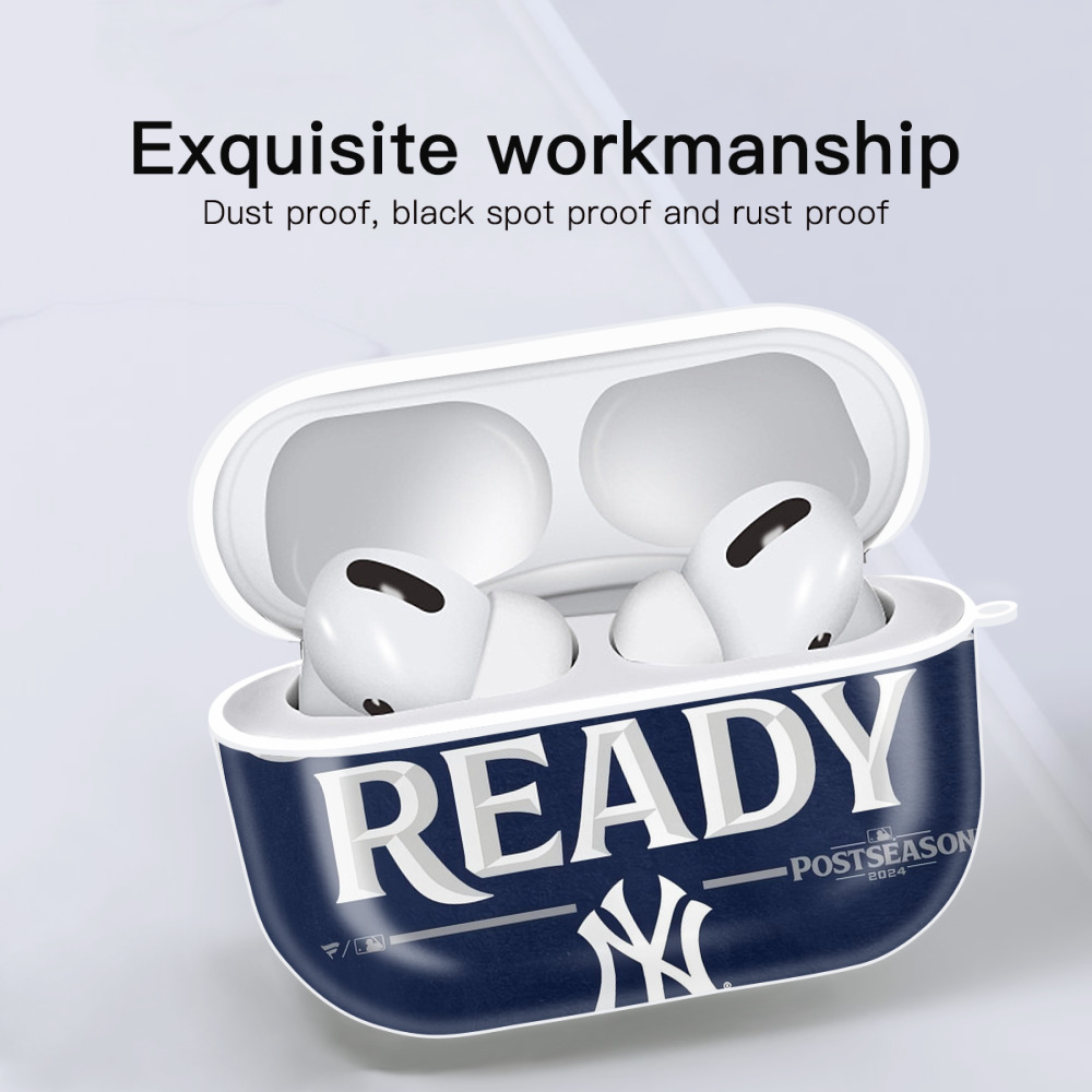 New York Yankees 360 AirPods Pro Hard Case White With Keychain, Durable Flexible PC, Precise Cutouts, Anti-Fingerprint, Yellowing & Scratch Resistant, Full Protection, Washable