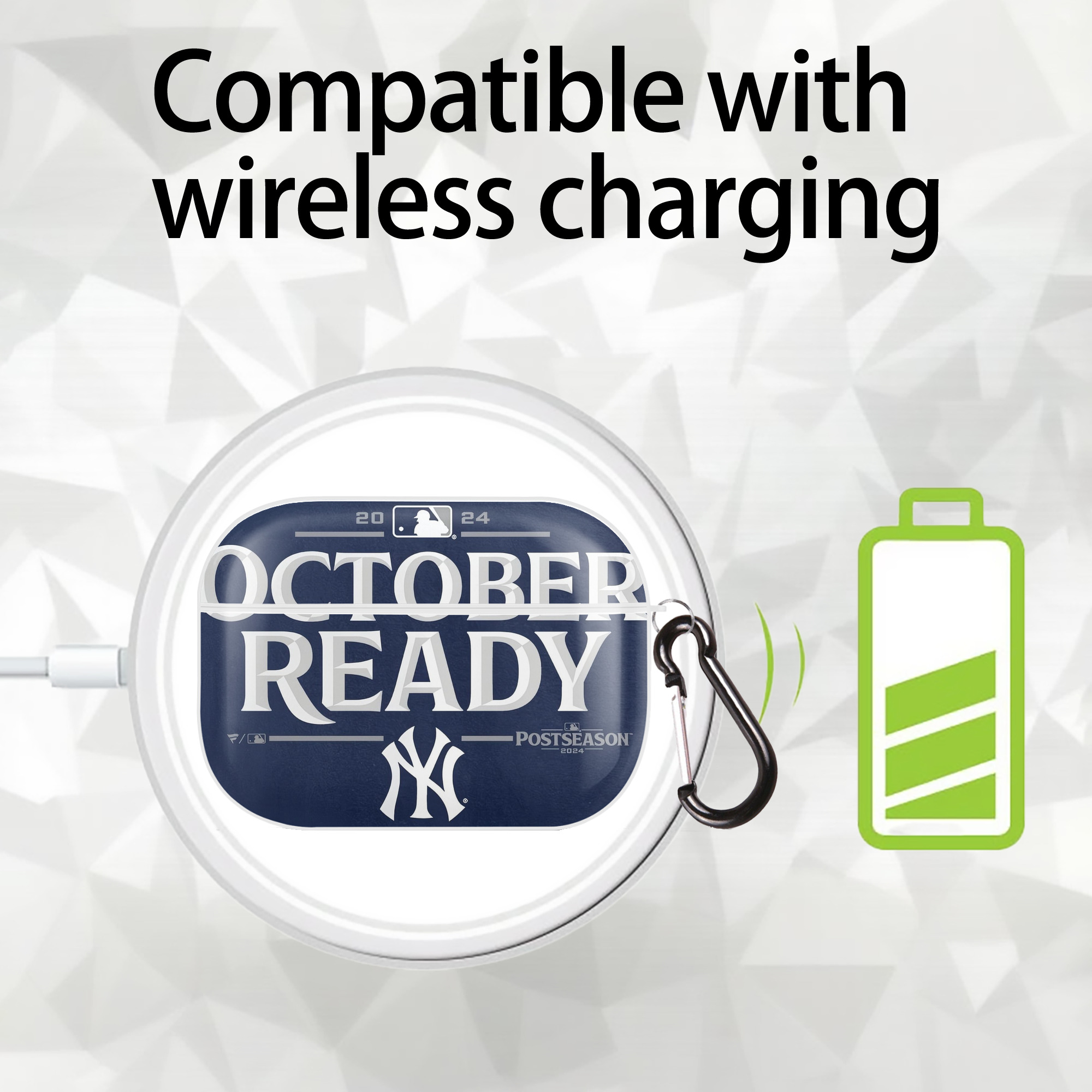 New York Yankees 360 AirPods Pro Hard Case White With Keychain, Durable Flexible PC, Precise Cutouts, Anti-Fingerprint, Yellowing & Scratch Resistant, Full Protection, Washable