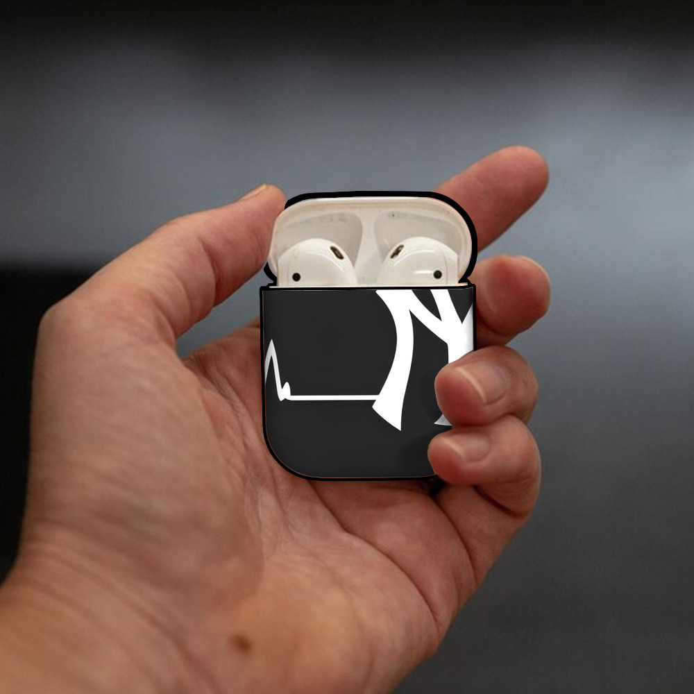 New York Yankees 350 AirPods 2 Case Hard Shell Black, Flexible PC Material, Precise Cutouts, Full Protection, Anti-Fingerprint, Washable, Includes Keychain – Durable & Slim Design