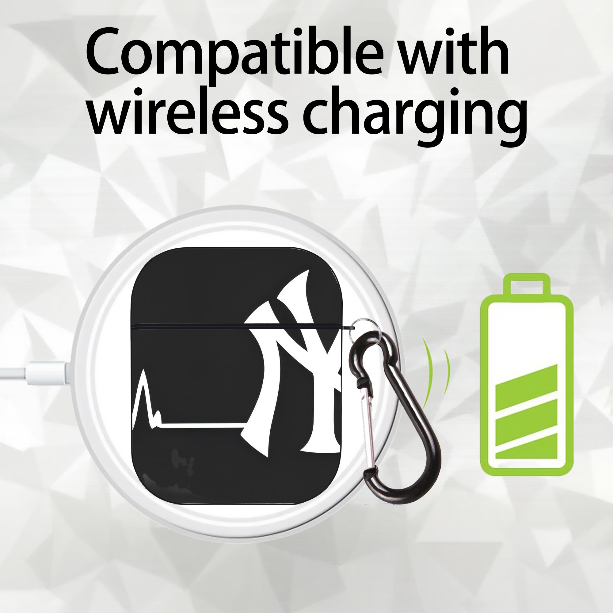 New York Yankees 350 AirPods 2 Case Hard Shell Black, Flexible PC Material, Precise Cutouts, Full Protection, Anti-Fingerprint, Washable, Includes Keychain – Durable & Slim Design