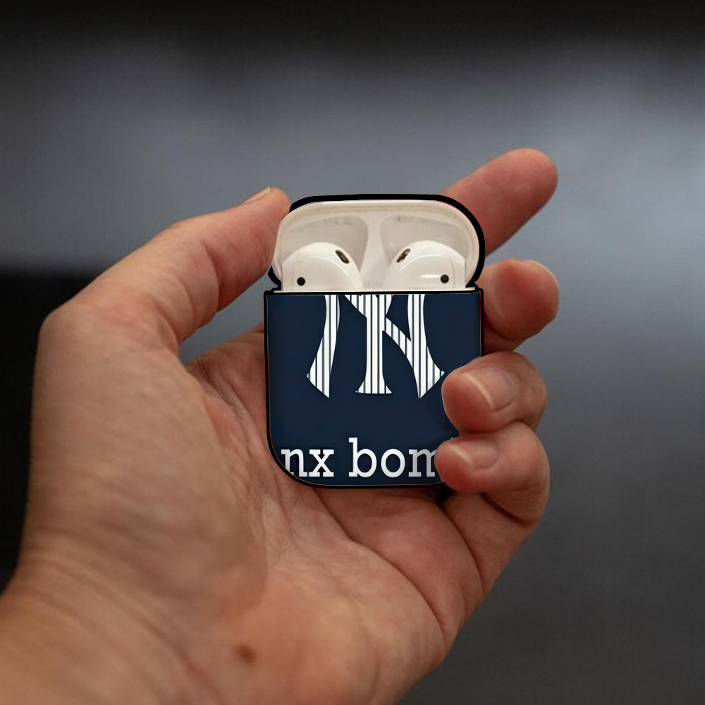 New York Yankees 355 AirPods 2 Case Hard Shell Black, Flexible PC Material, Precise Cutouts, Full Protection, Anti-Fingerprint, Washable, Includes Keychain – Durable & Slim Design