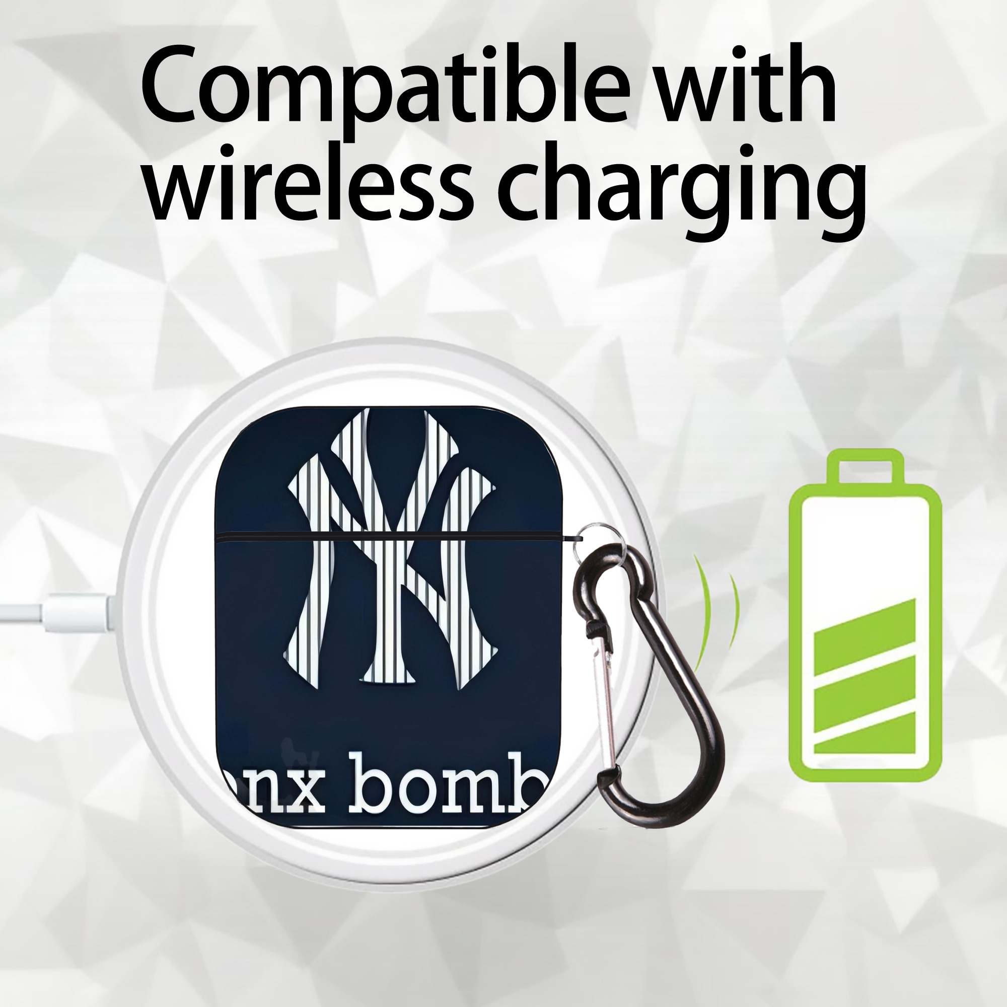 New York Yankees 355 AirPods 2 Case Hard Shell Black, Flexible PC Material, Precise Cutouts, Full Protection, Anti-Fingerprint, Washable, Includes Keychain – Durable & Slim Design