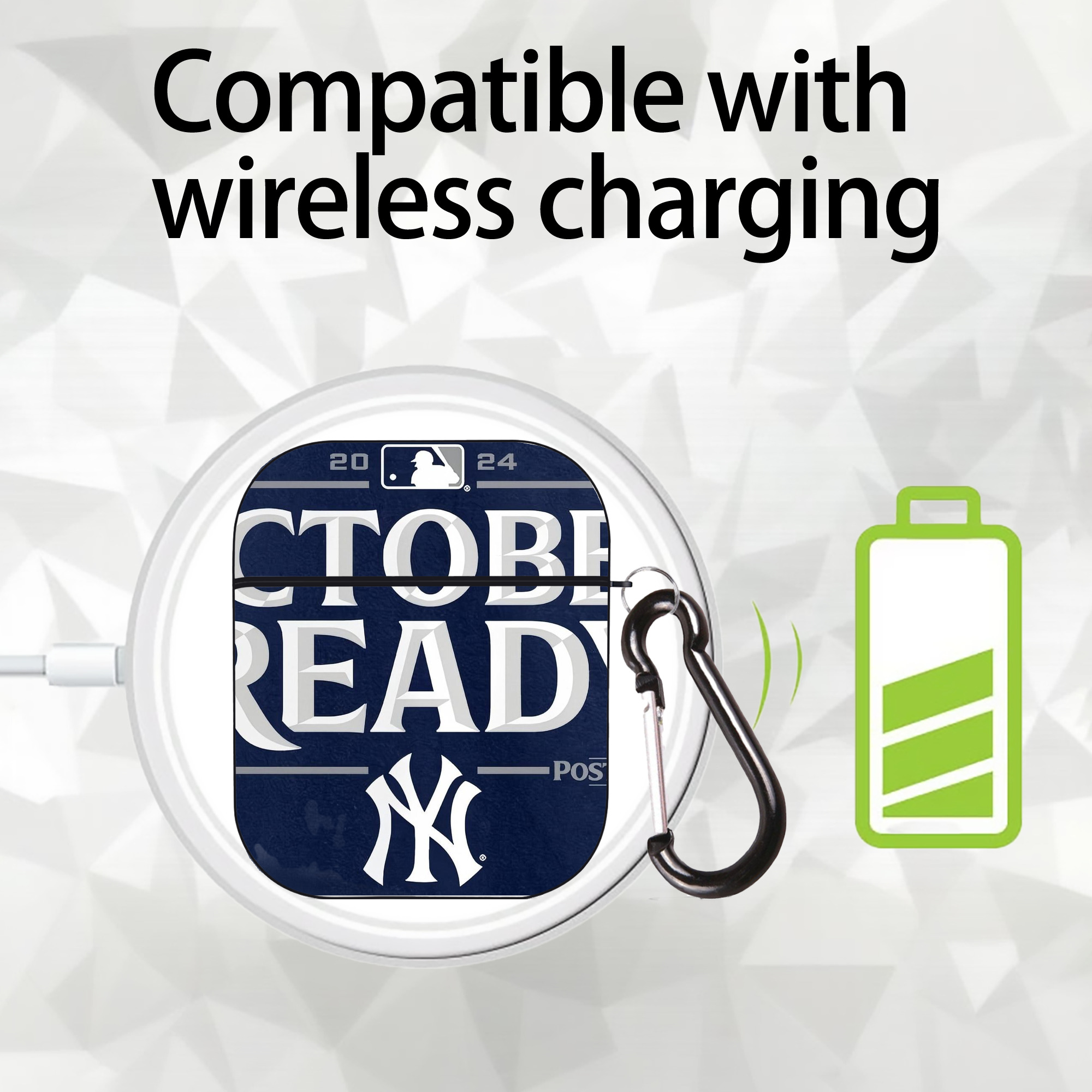 New York Yankees 360 AirPods 2 Case Hard Shell Black, Flexible PC Material, Precise Cutouts, Full Protection, Anti-Fingerprint, Washable, Includes Keychain – Durable & Slim Design