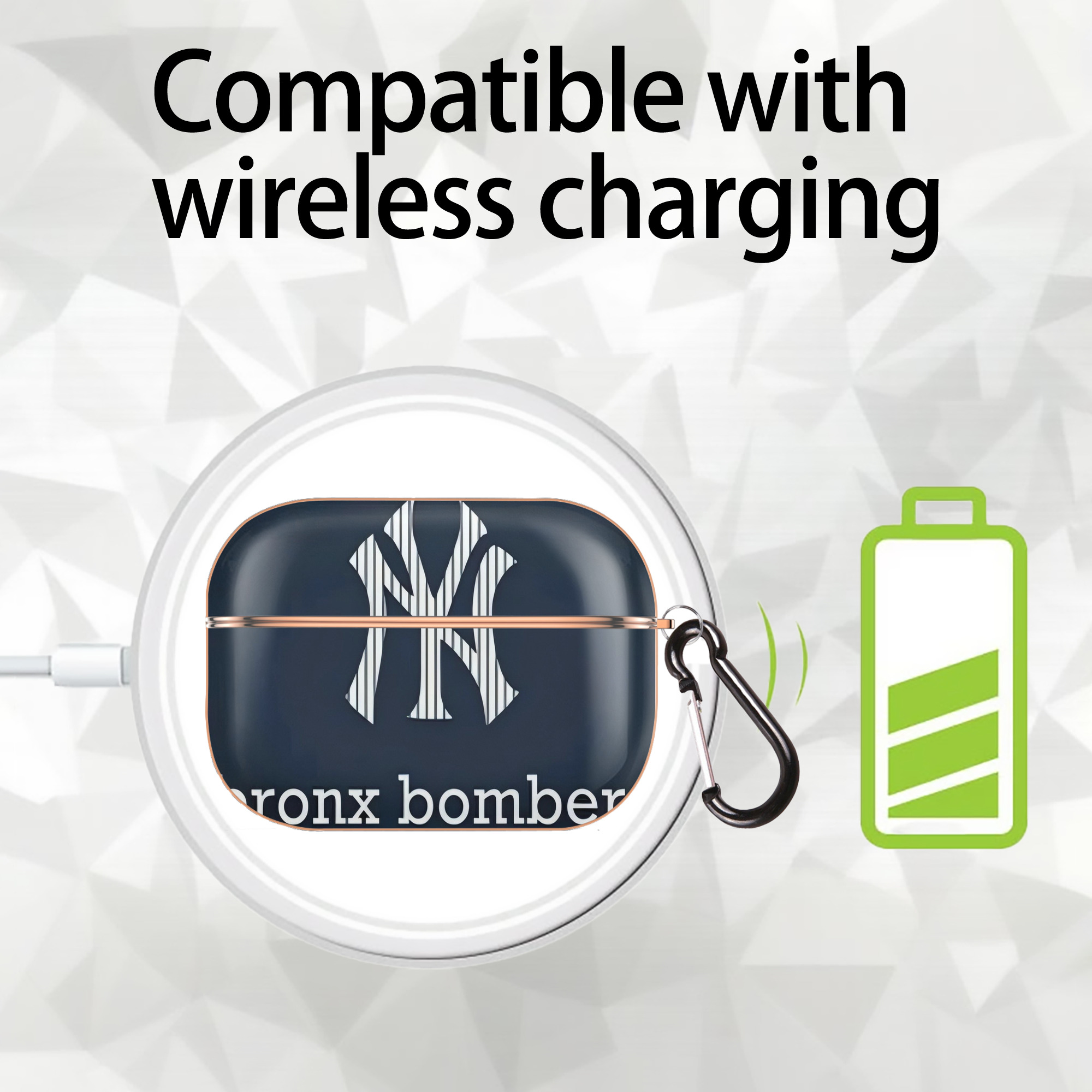 New York Yankees 355 AirPods Pro Protective Case Rose Gold, Flexible PC Material, Precise Fit, Anti-Slip Cover, Full Protection, Fingerprint Resistant, Washable With Keychain