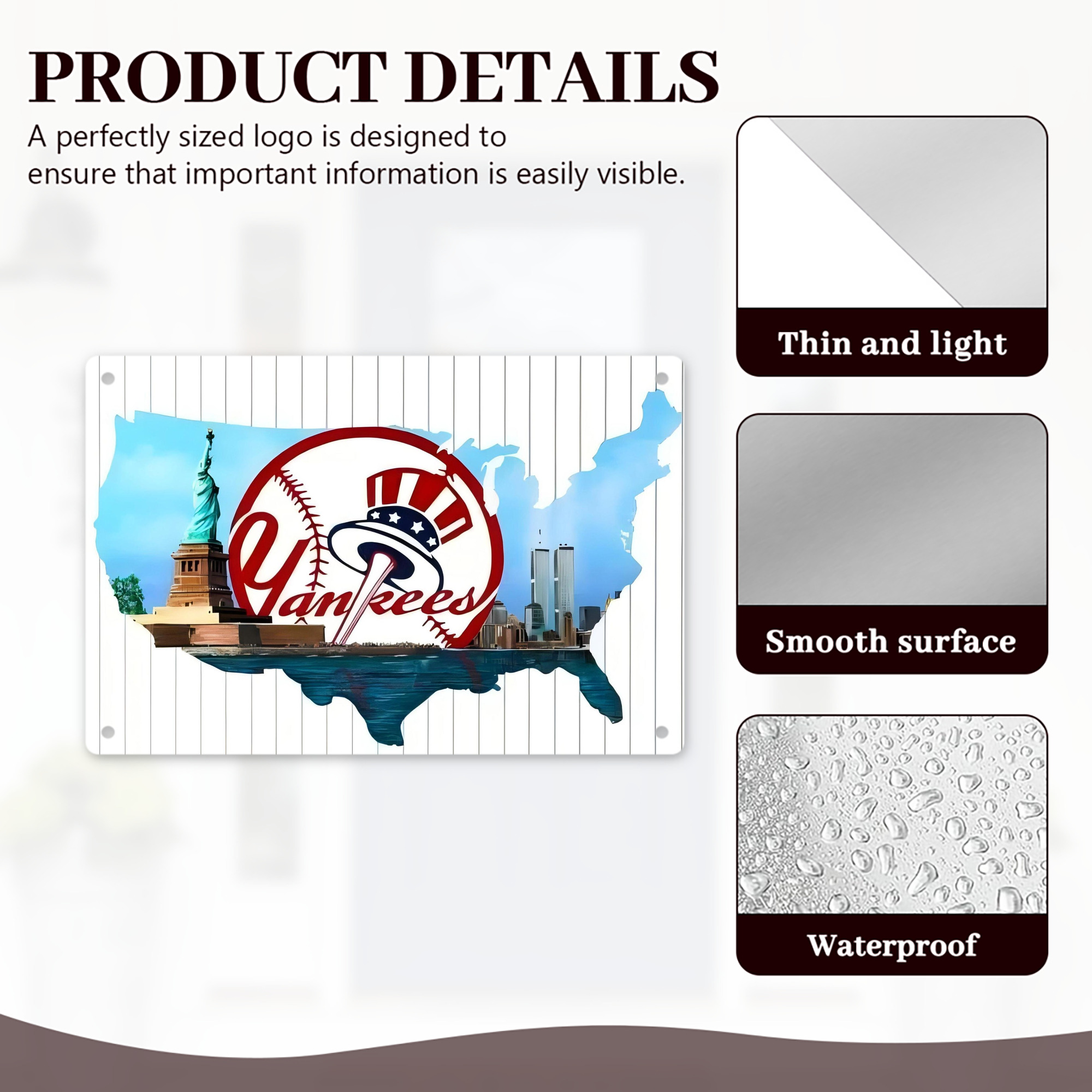 New York Yankees 352 Decorative Aluminum Plaque – Horizontal Design – Durable, Stylish, Easy To Install – Ideal For Home, Office, Bar, And More