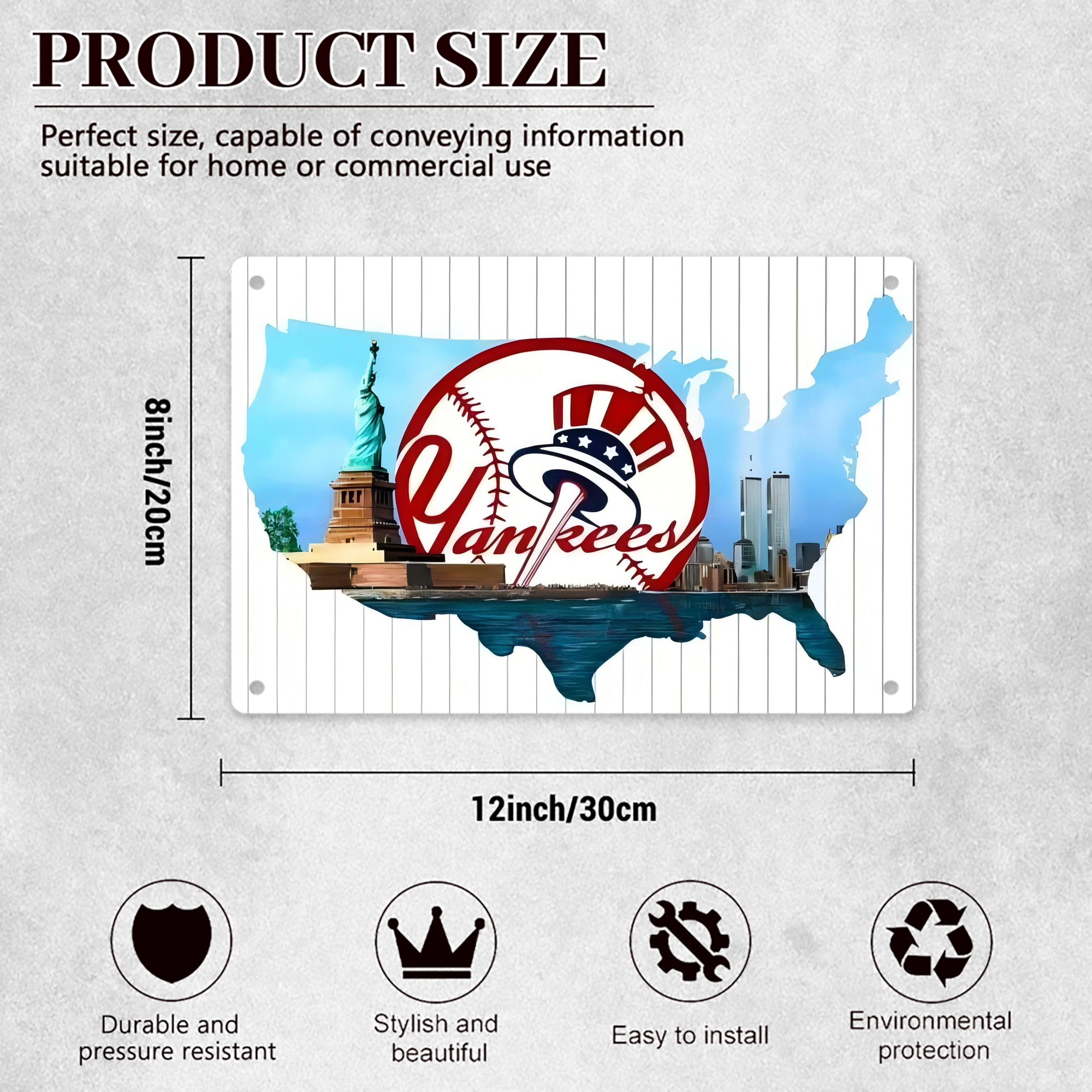 New York Yankees 352 Decorative Aluminum Plaque – Horizontal Design – Durable, Stylish, Easy To Install – Ideal For Home, Office, Bar, And More