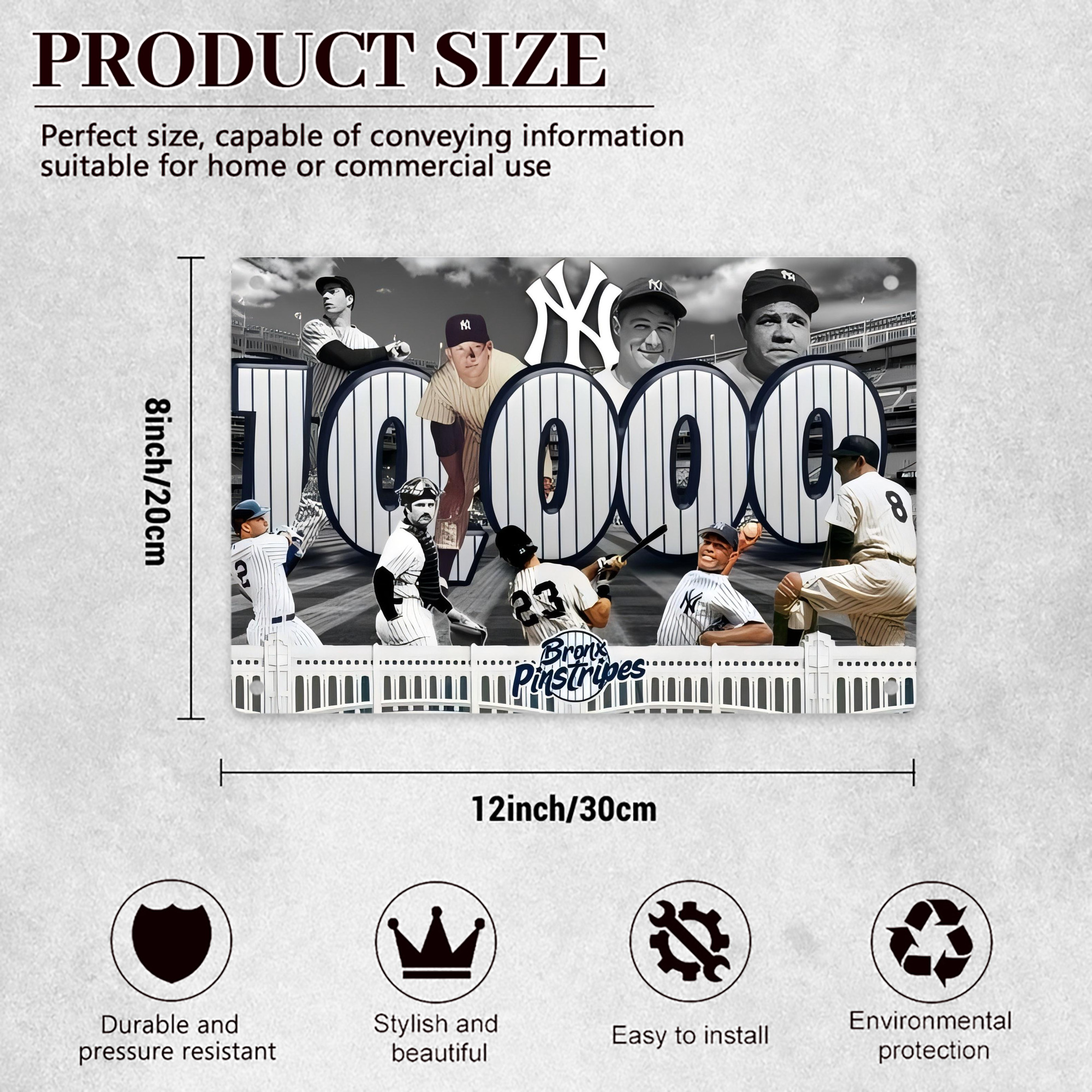 New York Yankees 357 Decorative Aluminum Plaque – Horizontal Design – Durable, Stylish, Easy To Install – Ideal For Home, Office, Bar, And More