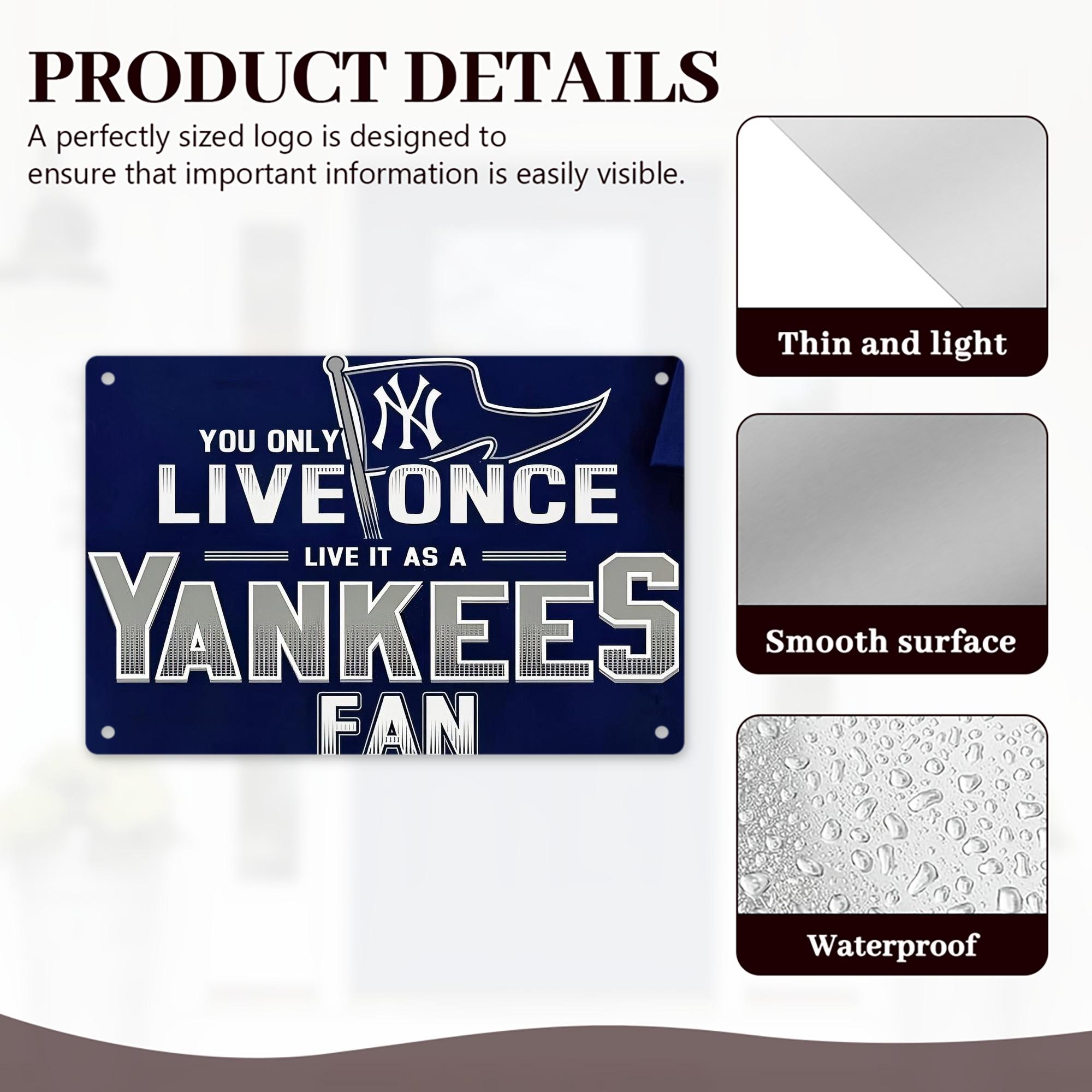New York Yankees 362 Decorative Aluminum Plaque – Horizontal Design – Durable, Stylish, Easy To Install – Ideal For Home, Office, Bar, And More