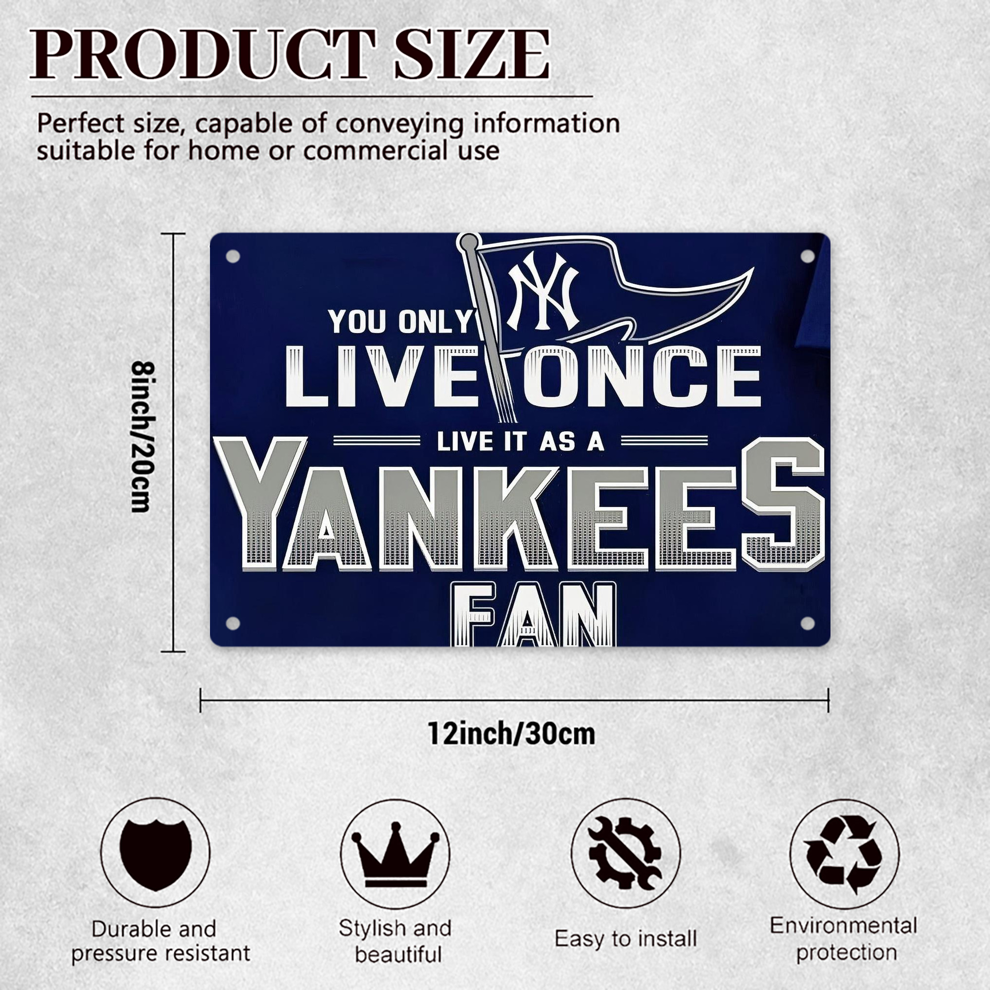 New York Yankees 362 Decorative Aluminum Plaque – Horizontal Design – Durable, Stylish, Easy To Install – Ideal For Home, Office, Bar, And More