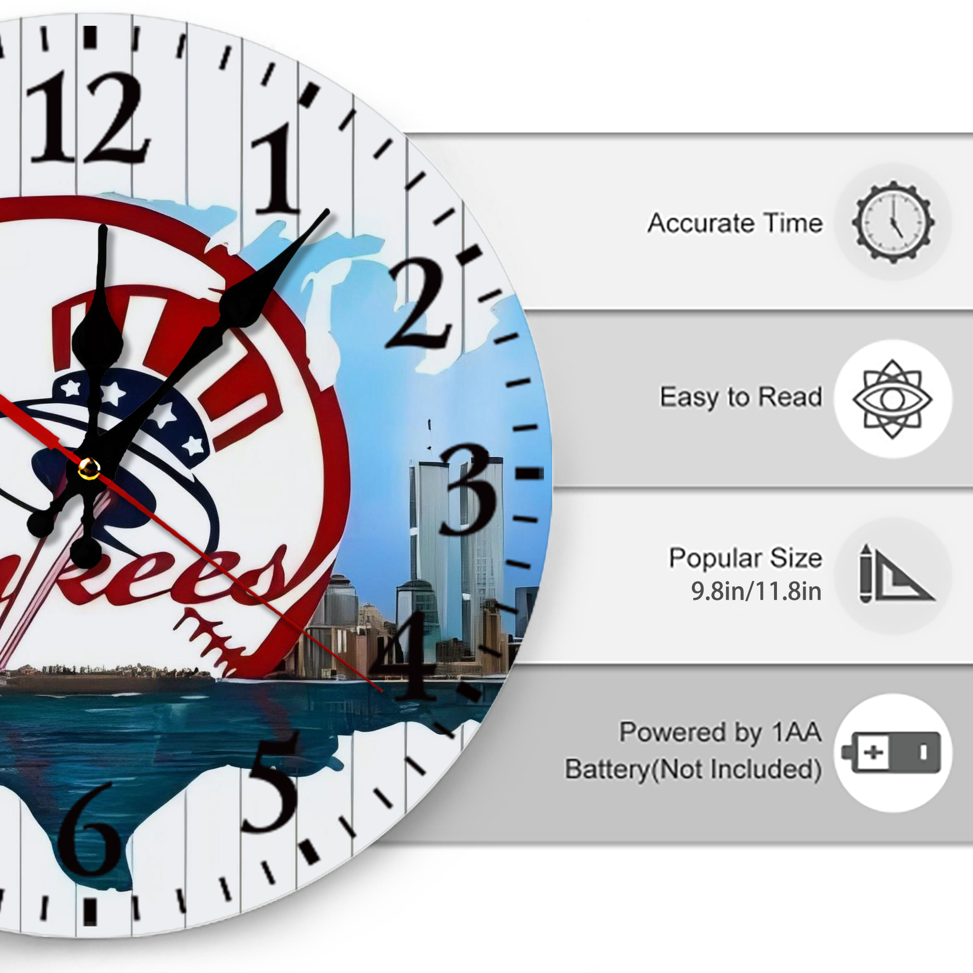 New York Yankees 352 Silent Round Wall Clock – Modern & Stylish DIY Design, Durable Wood Construction, Easy To Install – Perfect For Office, Bedroom, Living Room, And More