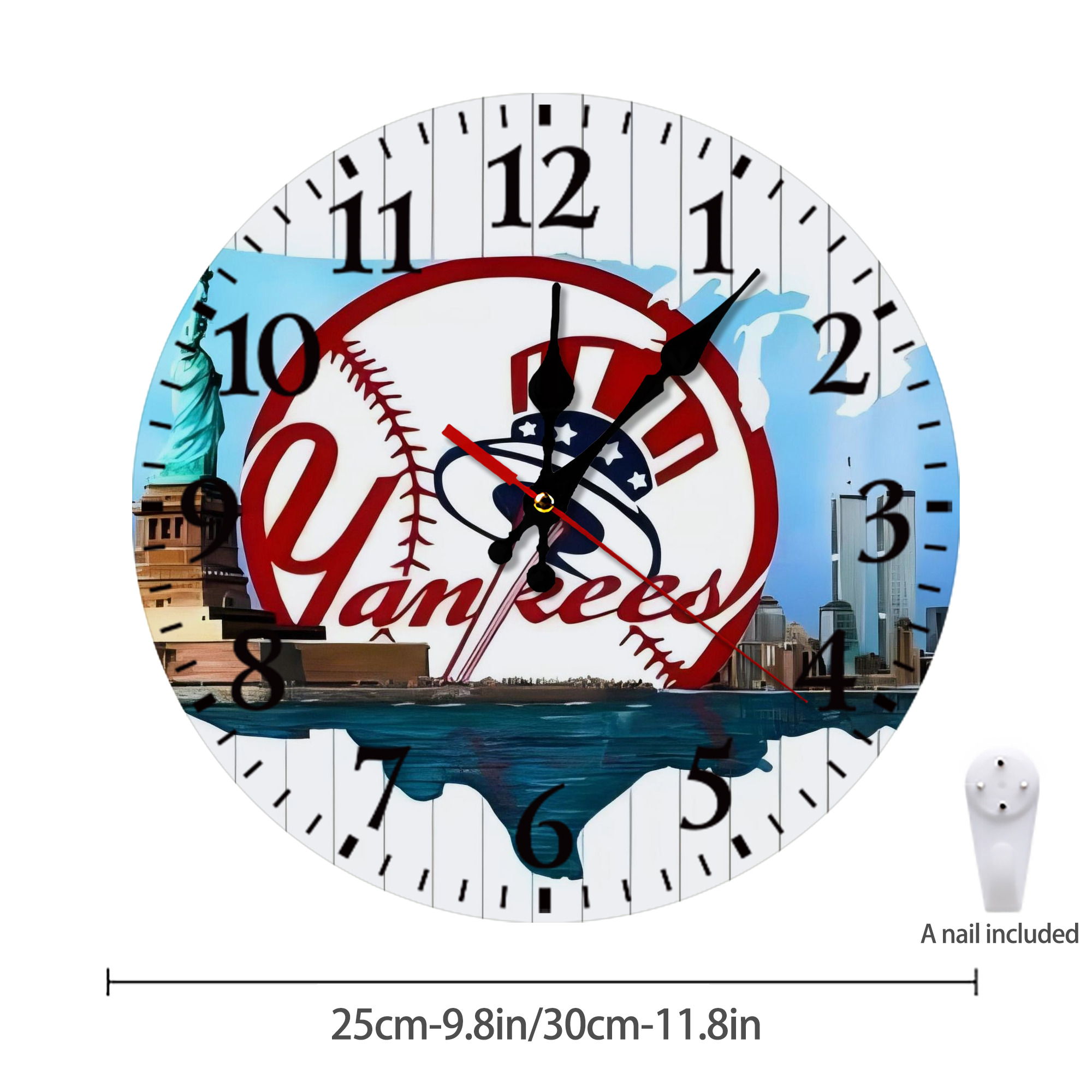 New York Yankees 352 Silent Round Wall Clock – Modern & Stylish DIY Design, Durable Wood Construction, Easy To Install – Perfect For Office, Bedroom, Living Room, And More
