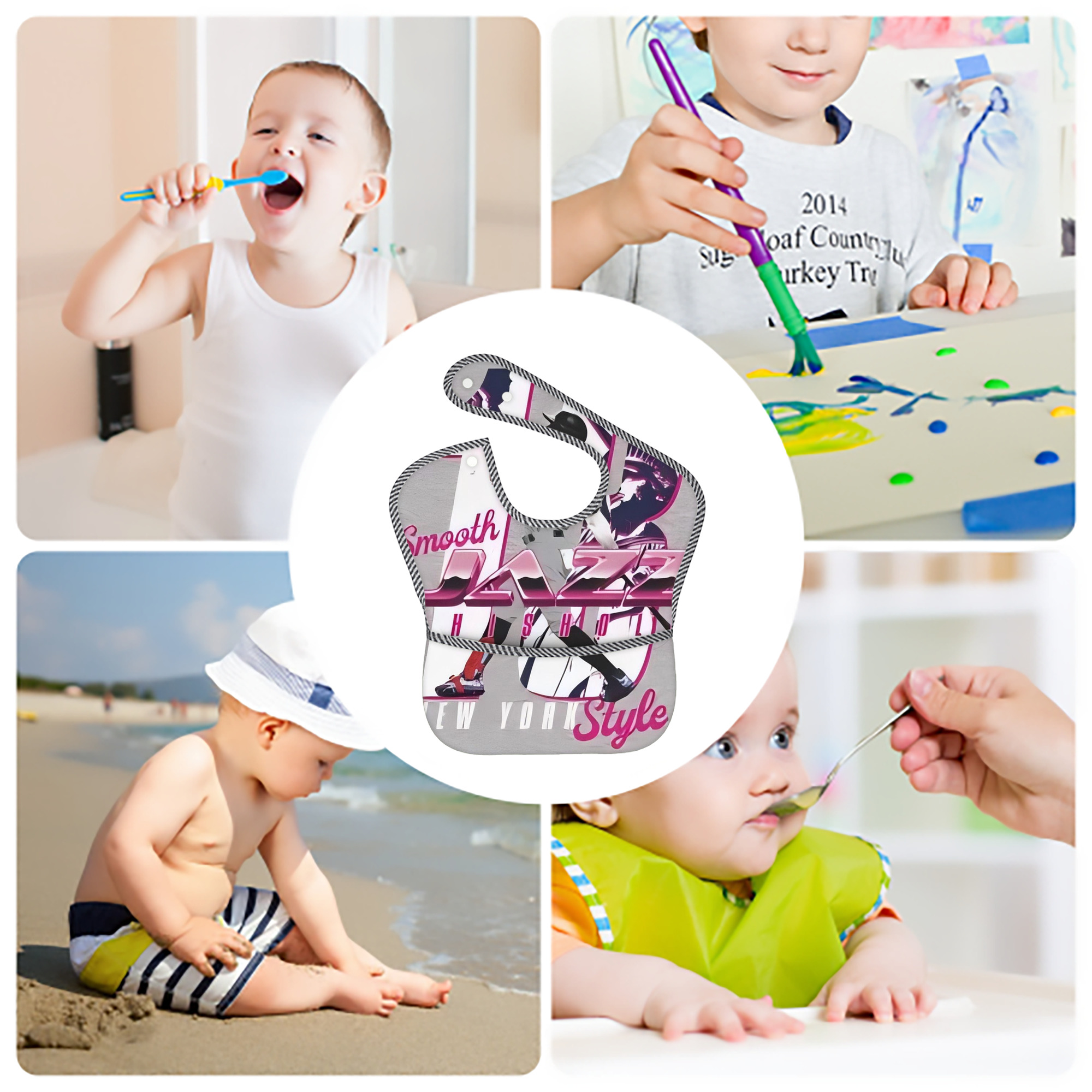 Jazz Chisholm Jr. 37 Adjustable Waterproof Toddler Bib – Full-Print Durable Polyester – Foldable Crumb Pocket – Easy Snap Closure – Soft