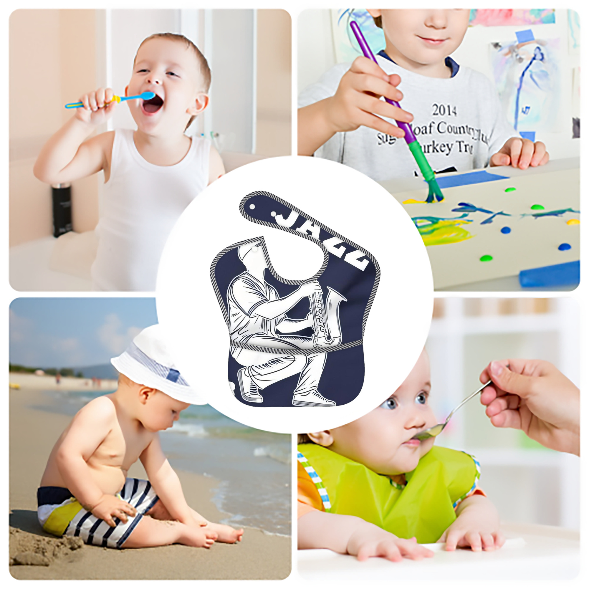 Jazz Chisholm Jr. 56 Adjustable Waterproof Toddler Bib – Full-Print Durable Polyester – Foldable Crumb Pocket – Easy Snap Closure – Soft