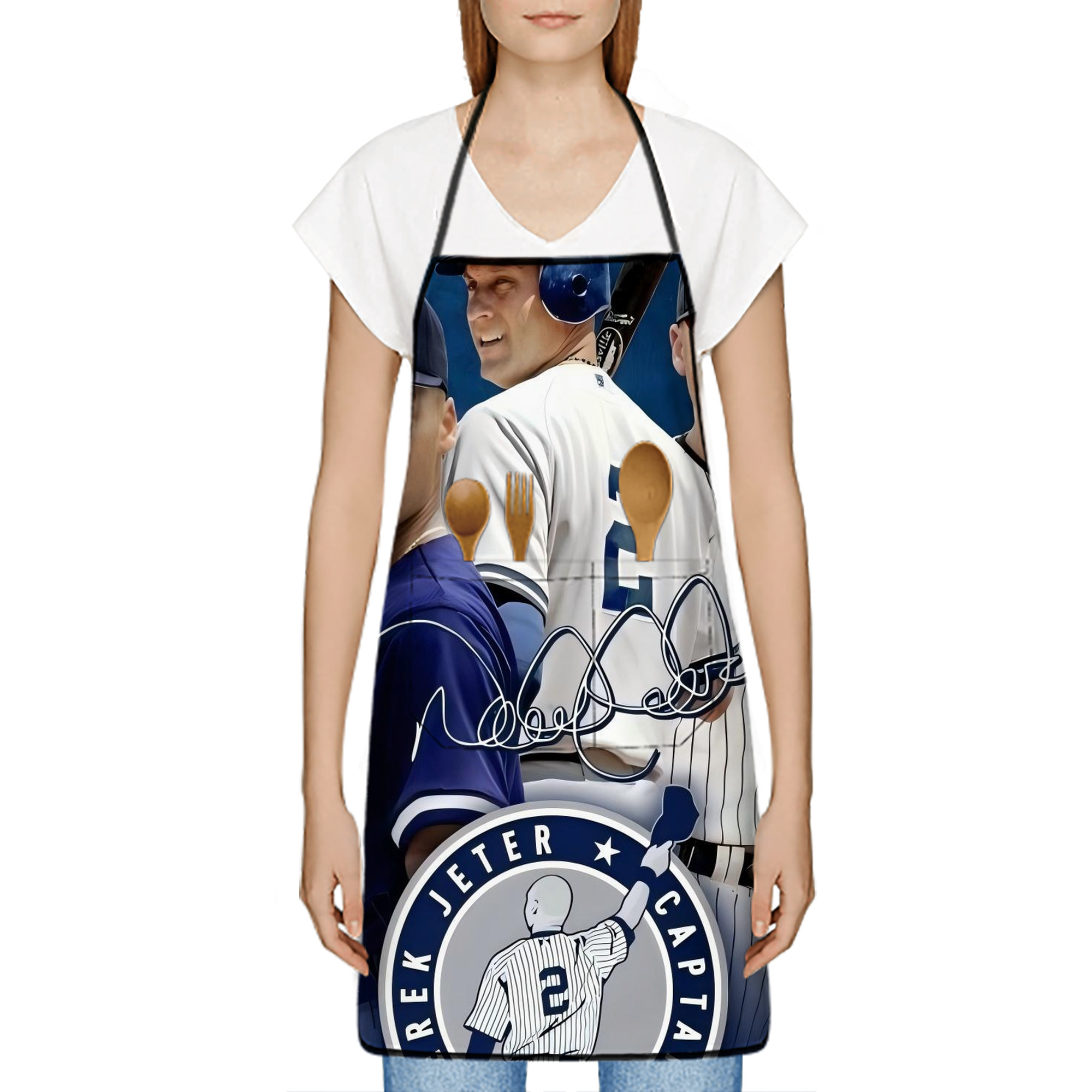 Derek Jeter 47 Stain-Resistant Polyester Apron With Pocket – Full Print, Waterproof, Anti-Wrinkle, Anti-Pilling – Ideal For Kitchen, BBQ, Restaurant, Salon & More