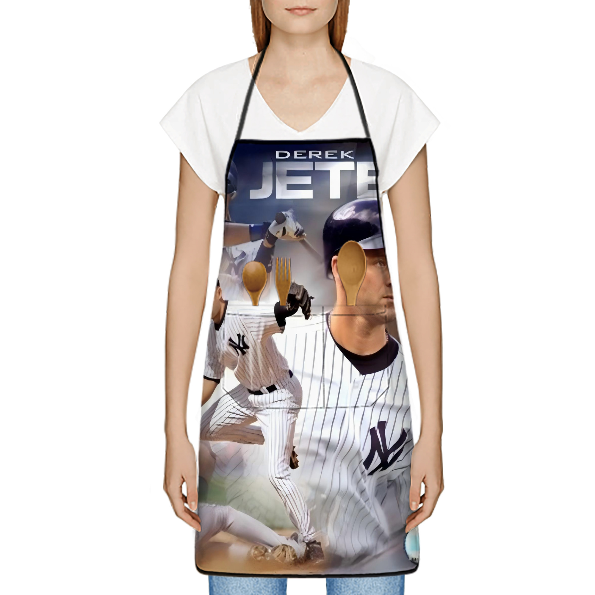 Derek Jeter 60 Stain-Resistant Polyester Apron With Pocket – Full Print, Waterproof, Anti-Wrinkle, Anti-Pilling – Ideal For Kitchen, BBQ, Restaurant, Salon & More