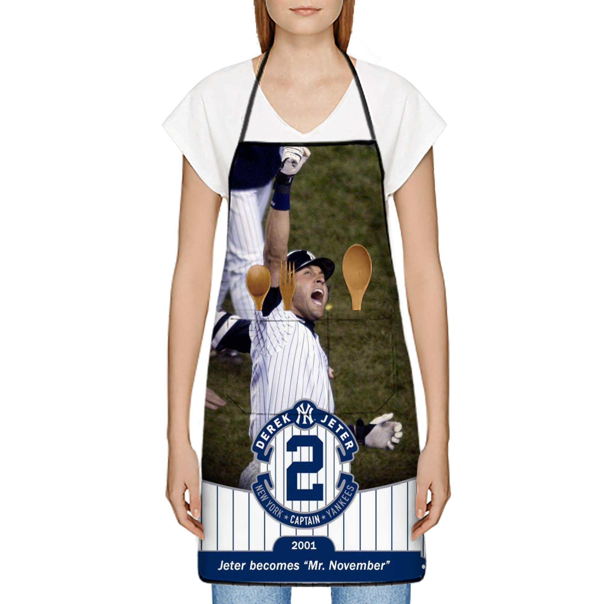 Derek Jeter 87 Stain-Resistant Polyester Apron With Pocket – Full Print, Waterproof, Anti-Wrinkle, Anti-Pilling – Ideal For Kitchen, BBQ, Restaurant, Salon & More