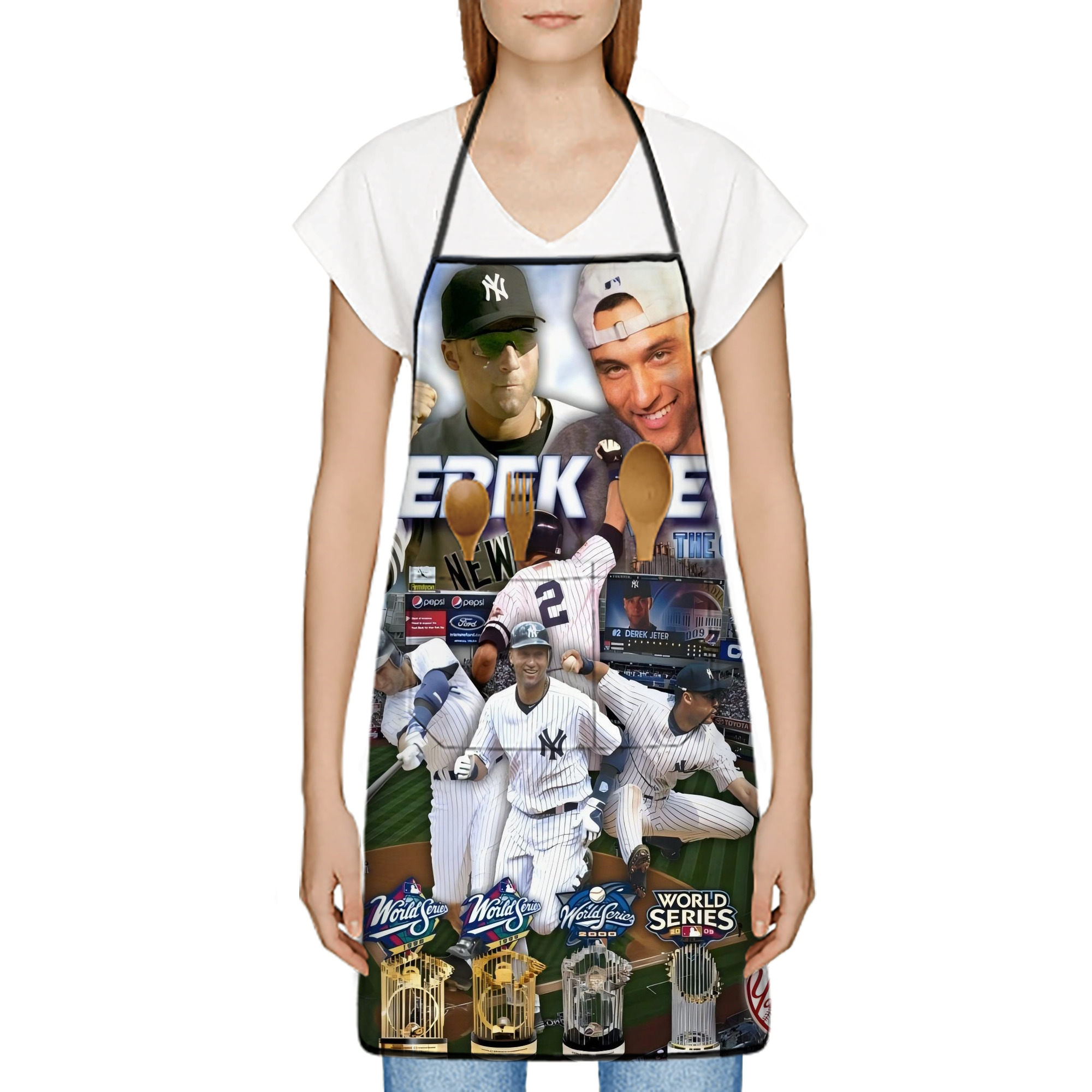 Derek Jeter 100 Stain-Resistant Polyester Apron With Pocket – Full Print, Waterproof, Anti-Wrinkle, Anti-Pilling – Ideal For Kitchen, BBQ, Restaurant, Salon & More