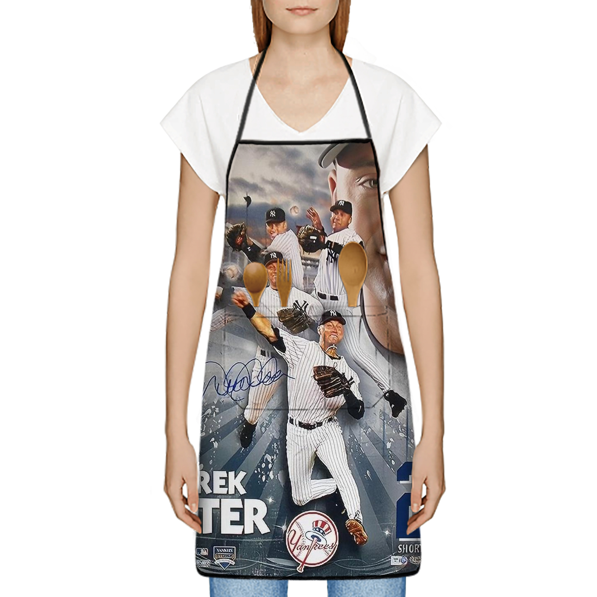 Derek Jeter 109 Stain-Resistant Polyester Apron With Pocket – Full Print, Waterproof, Anti-Wrinkle, Anti-Pilling – Ideal For Kitchen, BBQ, Restaurant, Salon & More
