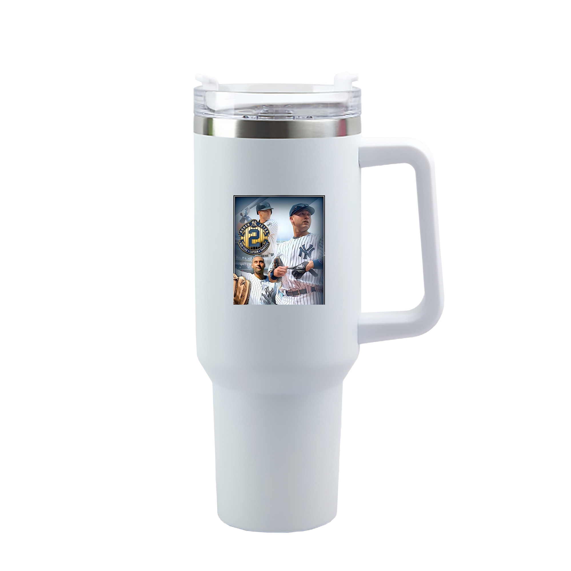 Derek Jeter 40 40oz Handle Car Tumbler – Durable Stainless Steel Travel Mug With UV Print – Double Wall Insulated, Fits Most Car Cup Holders