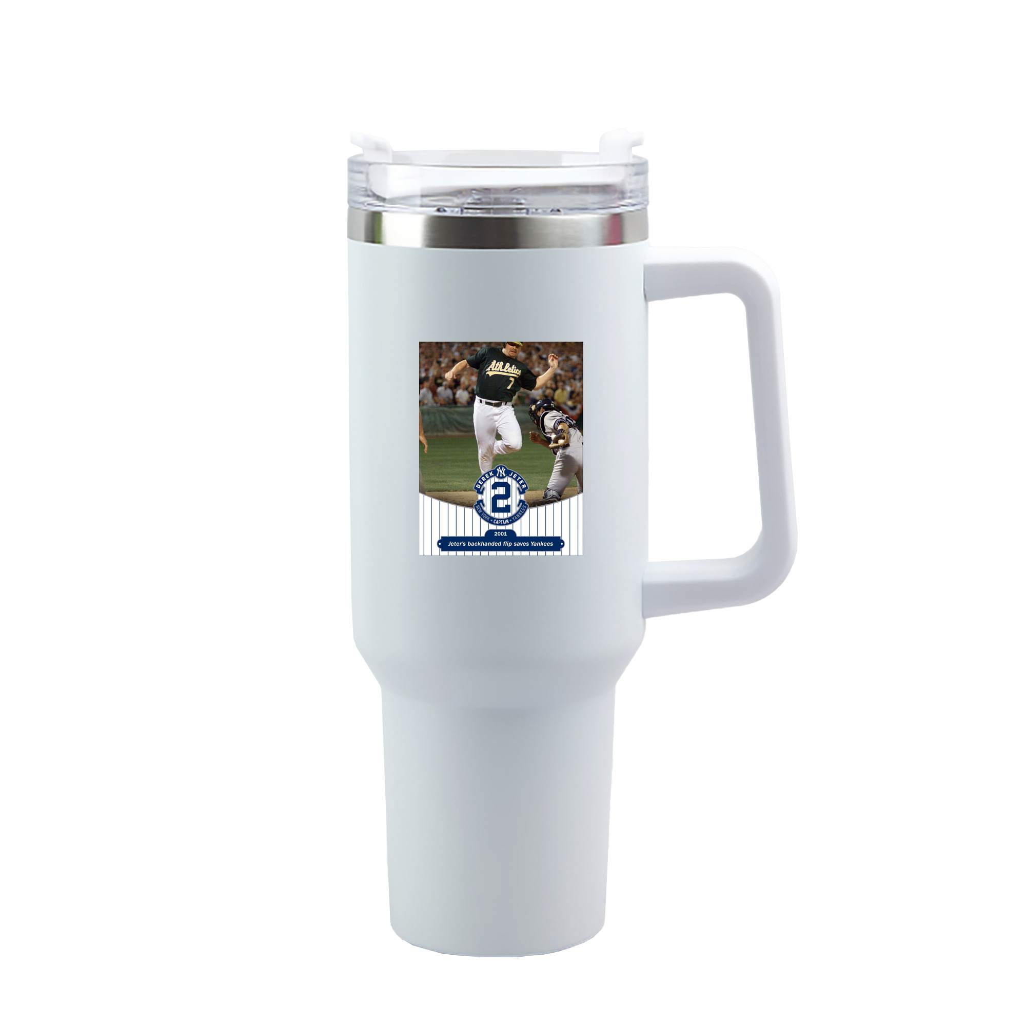 Derek Jeter 111 40oz Handle Car Tumbler – Durable Stainless Steel Travel Mug With UV Print – Double Wall Insulated, Fits Most Car Cup Holders