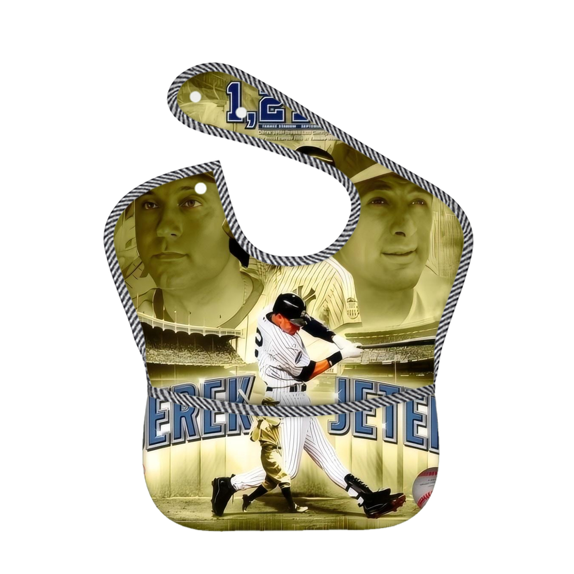 Derek Jeter 23 Adjustable Waterproof Toddler Bib – Full-Print Durable Polyester – Foldable Crumb Pocket – Easy Snap Closure – Soft
