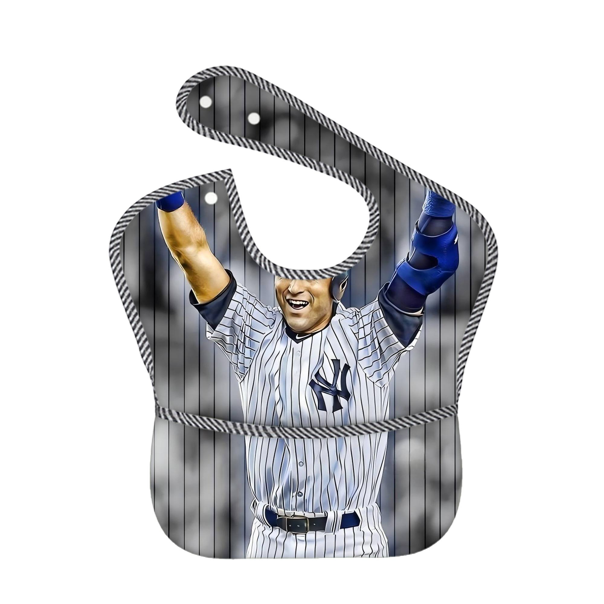 Derek Jeter 45 Adjustable Waterproof Toddler Bib – Full-Print Durable Polyester – Foldable Crumb Pocket – Easy Snap Closure – Soft