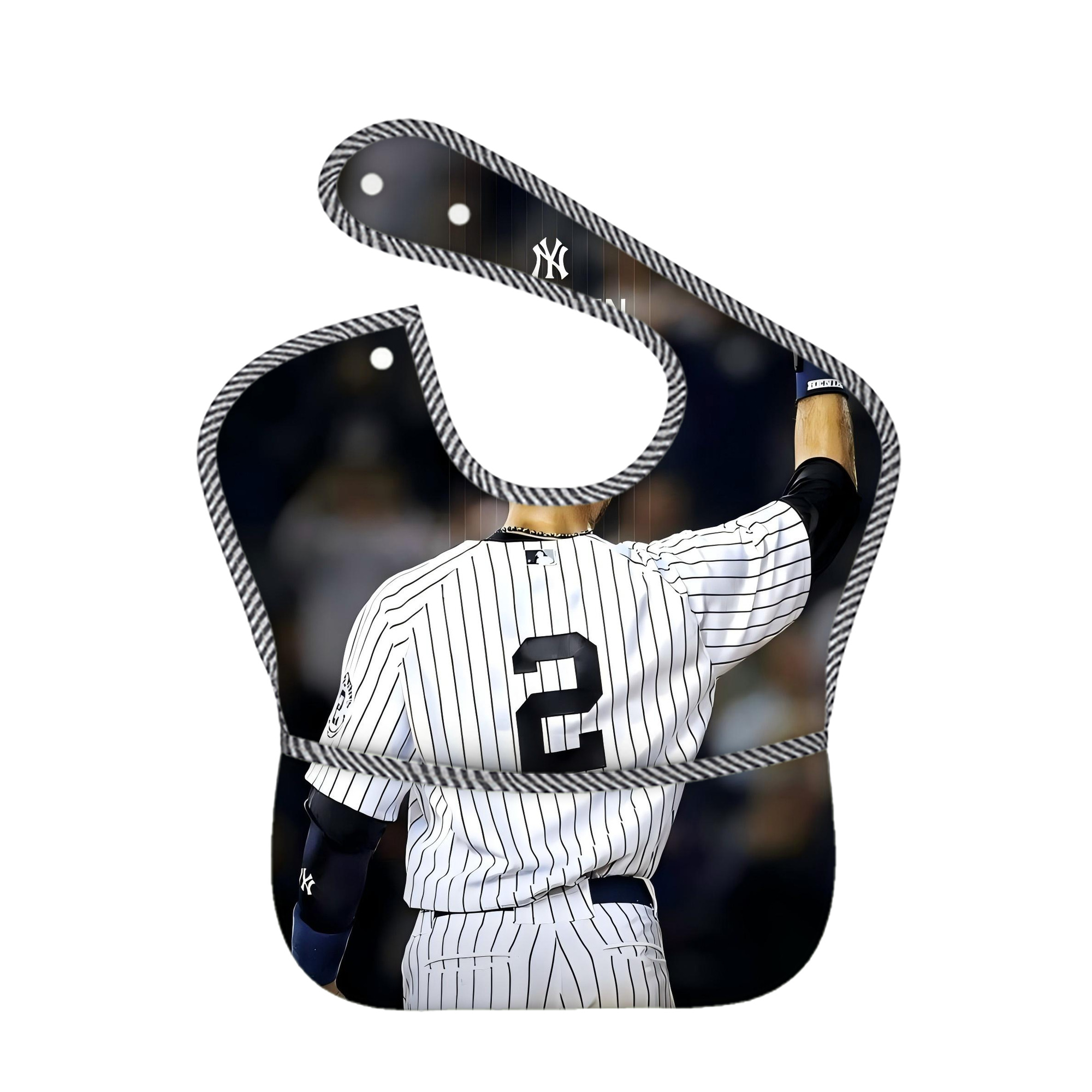 Derek Jeter 56 Adjustable Waterproof Toddler Bib – Full-Print Durable Polyester – Foldable Crumb Pocket – Easy Snap Closure – Soft