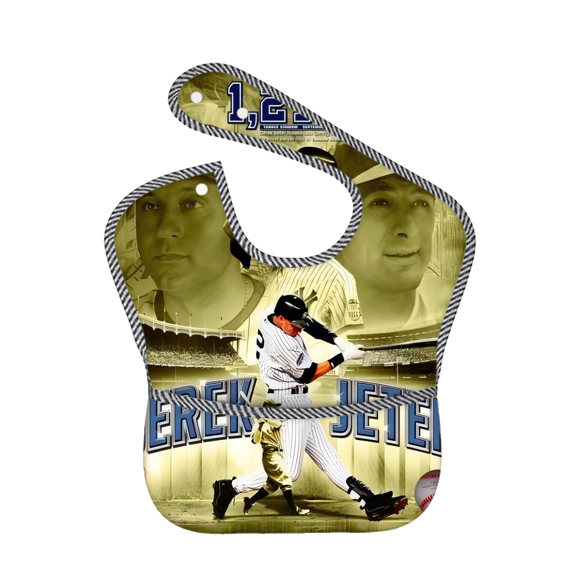 Derek Jeter 86 Adjustable Waterproof Toddler Bib – Full-Print Durable Polyester – Foldable Crumb Pocket – Easy Snap Closure – Soft