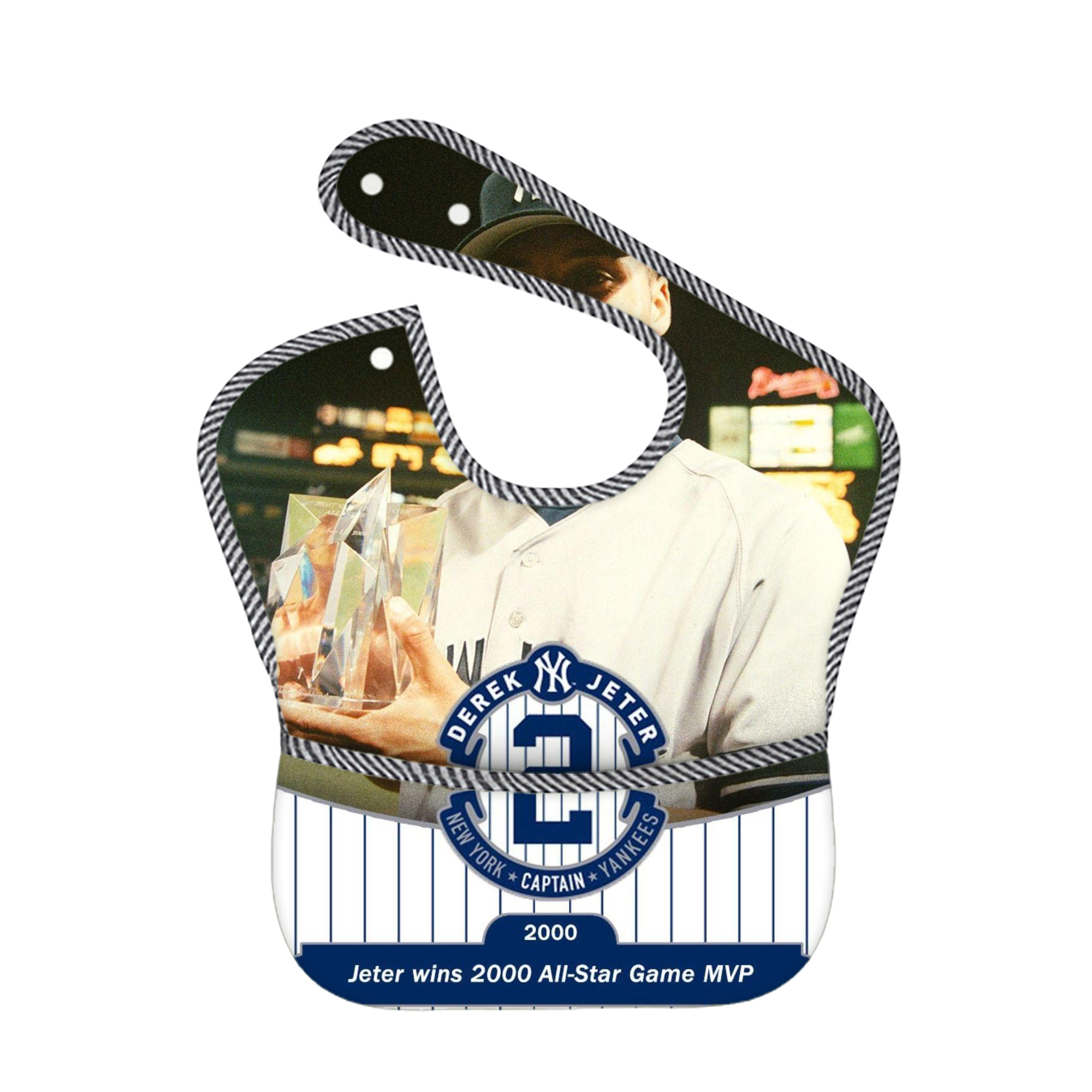 Derek Jeter 93 Adjustable Waterproof Toddler Bib – Full-Print Durable Polyester – Foldable Crumb Pocket – Easy Snap Closure – Soft