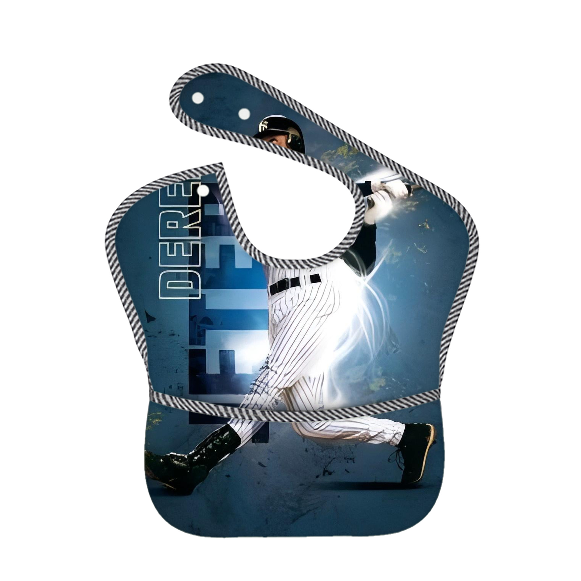 Derek Jeter 99 Adjustable Waterproof Toddler Bib – Full-Print Durable Polyester – Foldable Crumb Pocket – Easy Snap Closure – Soft