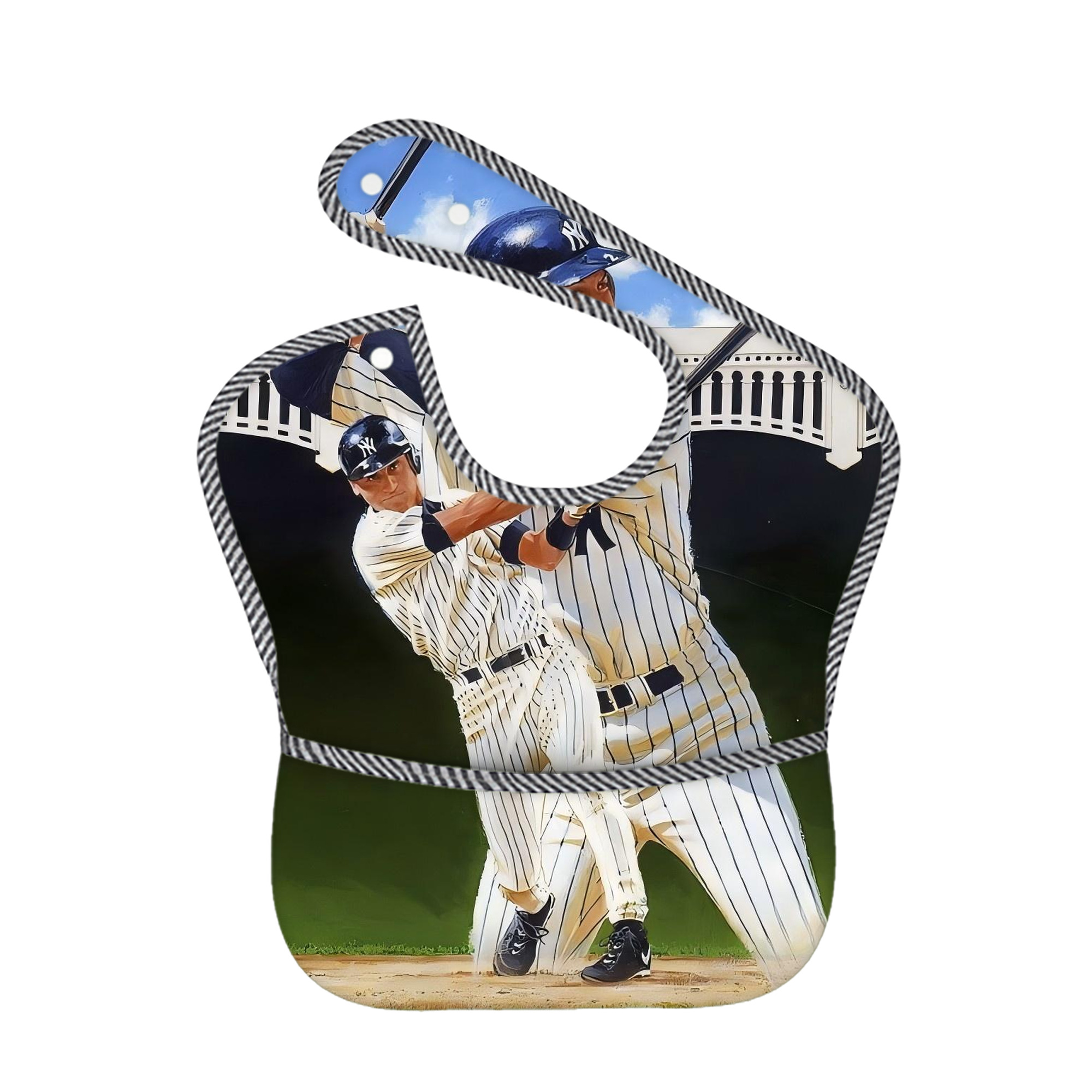 Derek Jeter 108 Adjustable Waterproof Toddler Bib – Full-Print Durable Polyester – Foldable Crumb Pocket – Easy Snap Closure – Soft