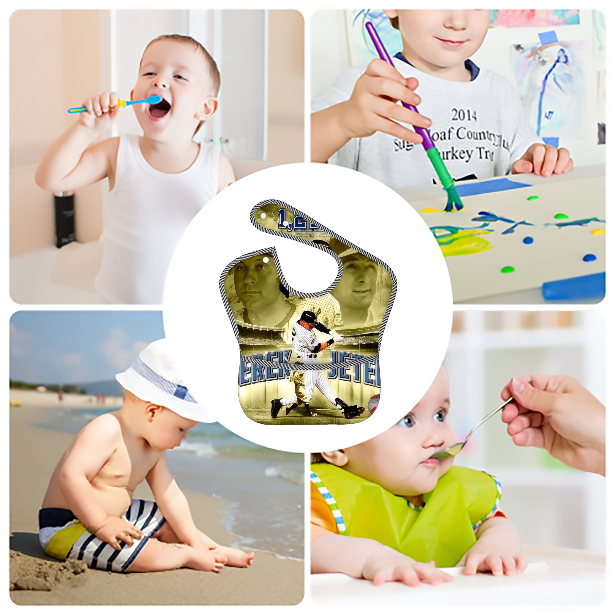 Derek Jeter 23 Adjustable Waterproof Toddler Bib – Full-Print Durable Polyester – Foldable Crumb Pocket – Easy Snap Closure – Soft