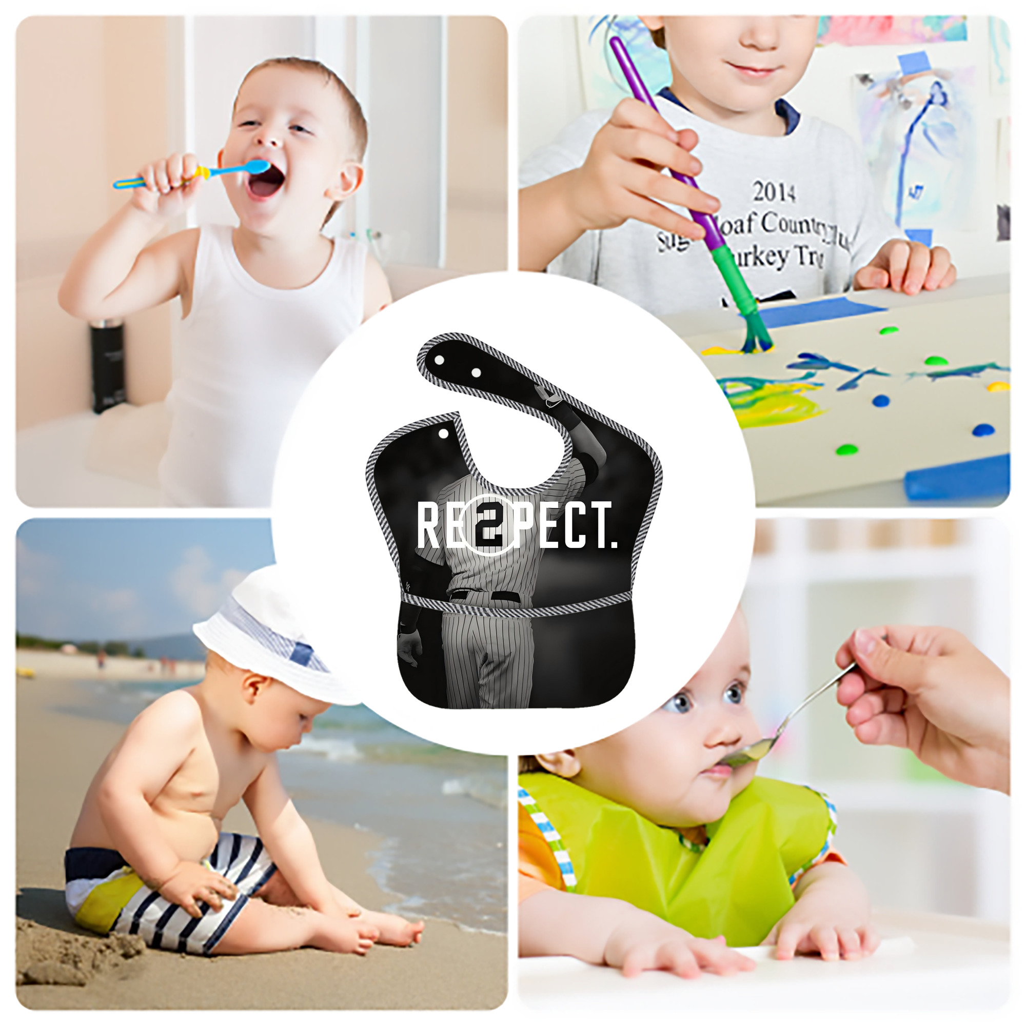 Derek Jeter 37 Adjustable Waterproof Toddler Bib – Full-Print Durable Polyester – Foldable Crumb Pocket – Easy Snap Closure – Soft