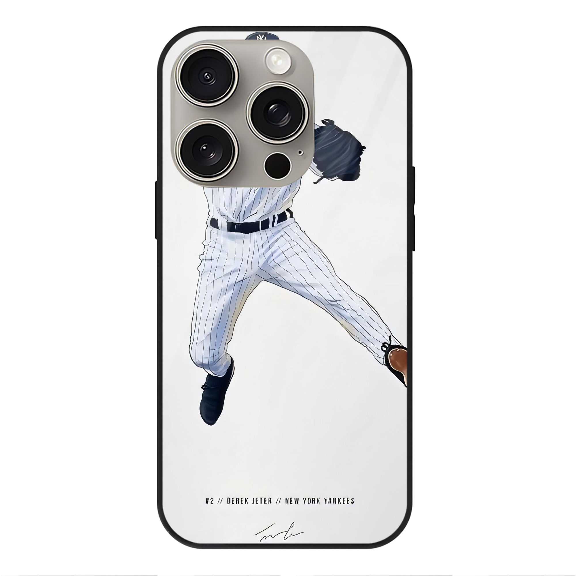 Derek Jeter 17 IPhone 15 Pro Mirror Phone Case – UV Printed Glass + TPU – Scratch-Resistant, Wireless Charging Compatible, Precise Fit & Stylish Design