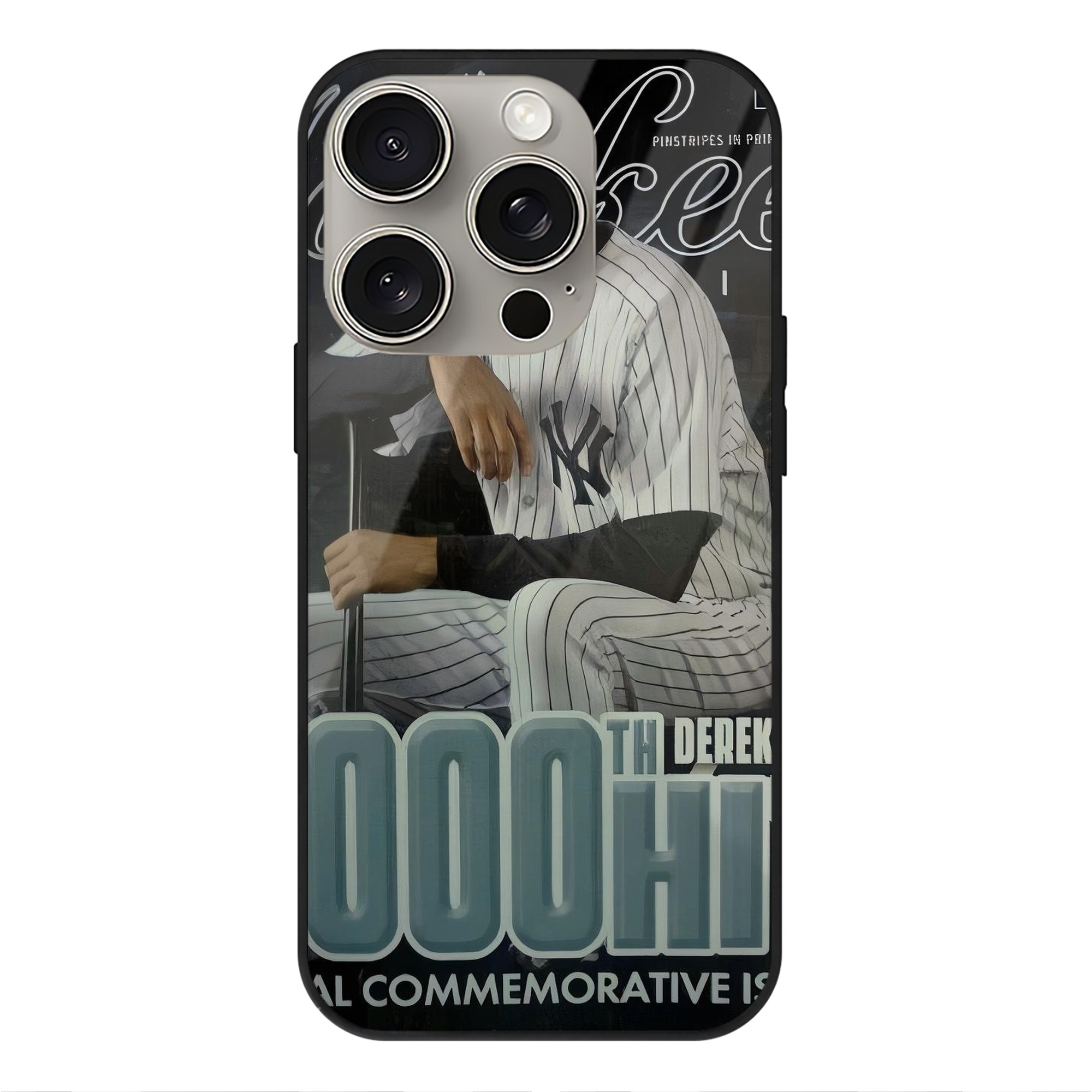 Derek Jeter 43 IPhone 15 Pro Mirror Phone Case – UV Printed Glass + TPU – Scratch-Resistant, Wireless Charging Compatible, Precise Fit & Stylish Design