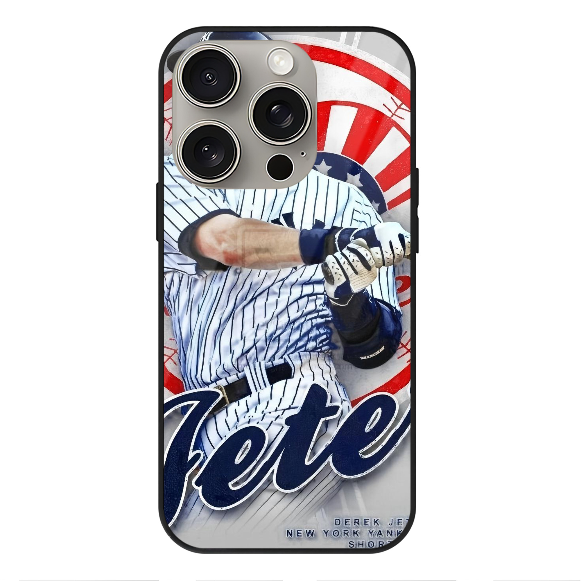 Derek Jeter 62 IPhone 15 Pro Mirror Phone Case – UV Printed Glass + TPU – Scratch-Resistant, Wireless Charging Compatible, Precise Fit & Stylish Design