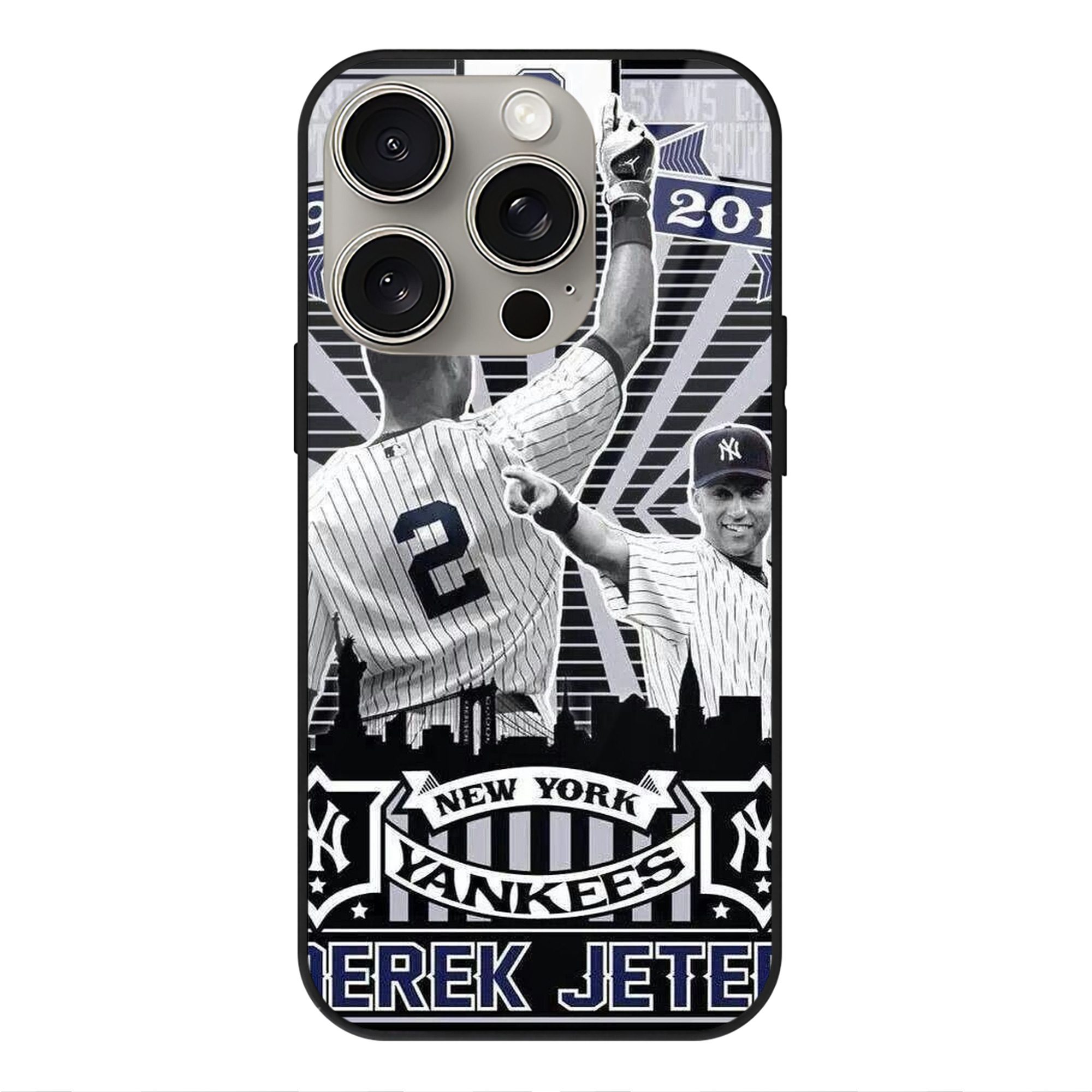 Derek Jeter 89 IPhone 15 Pro Mirror Phone Case – UV Printed Glass + TPU – Scratch-Resistant, Wireless Charging Compatible, Precise Fit & Stylish Design
