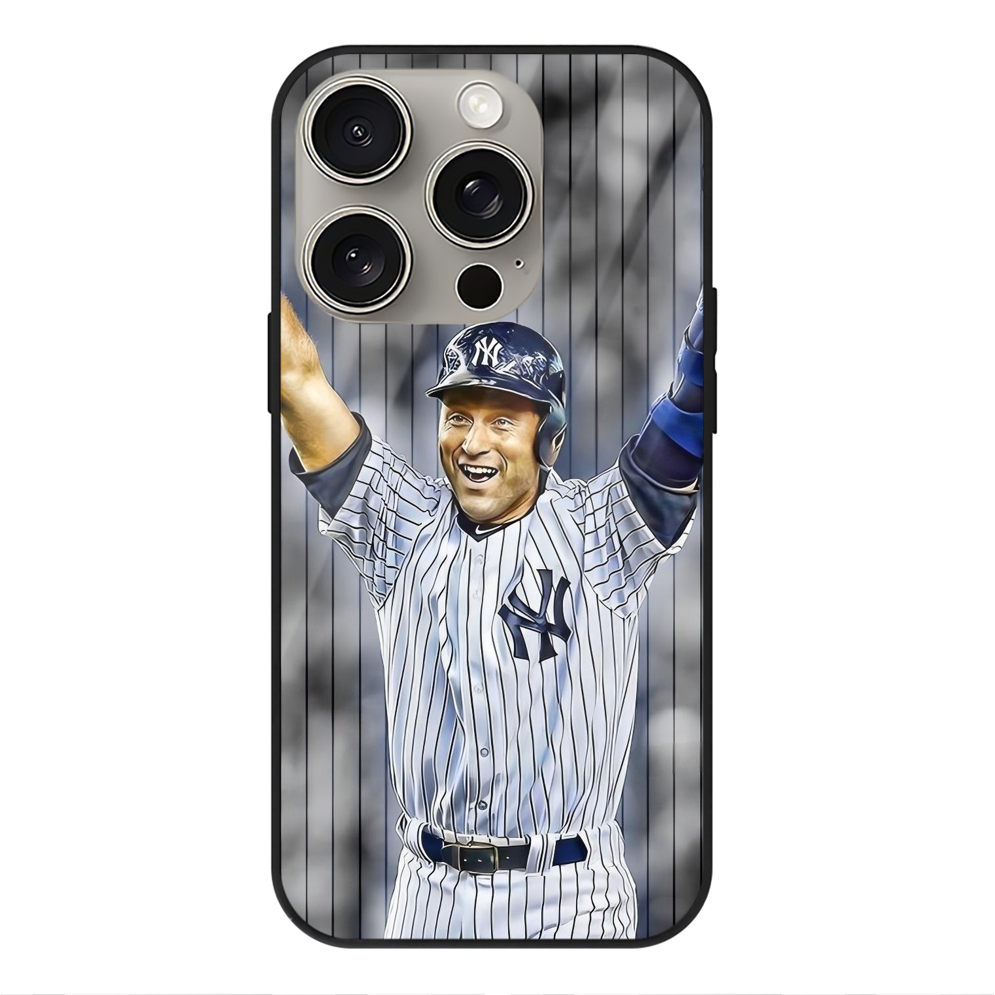 Derek Jeter 96 IPhone 15 Pro Mirror Phone Case – UV Printed Glass + TPU – Scratch-Resistant, Wireless Charging Compatible, Precise Fit & Stylish Design