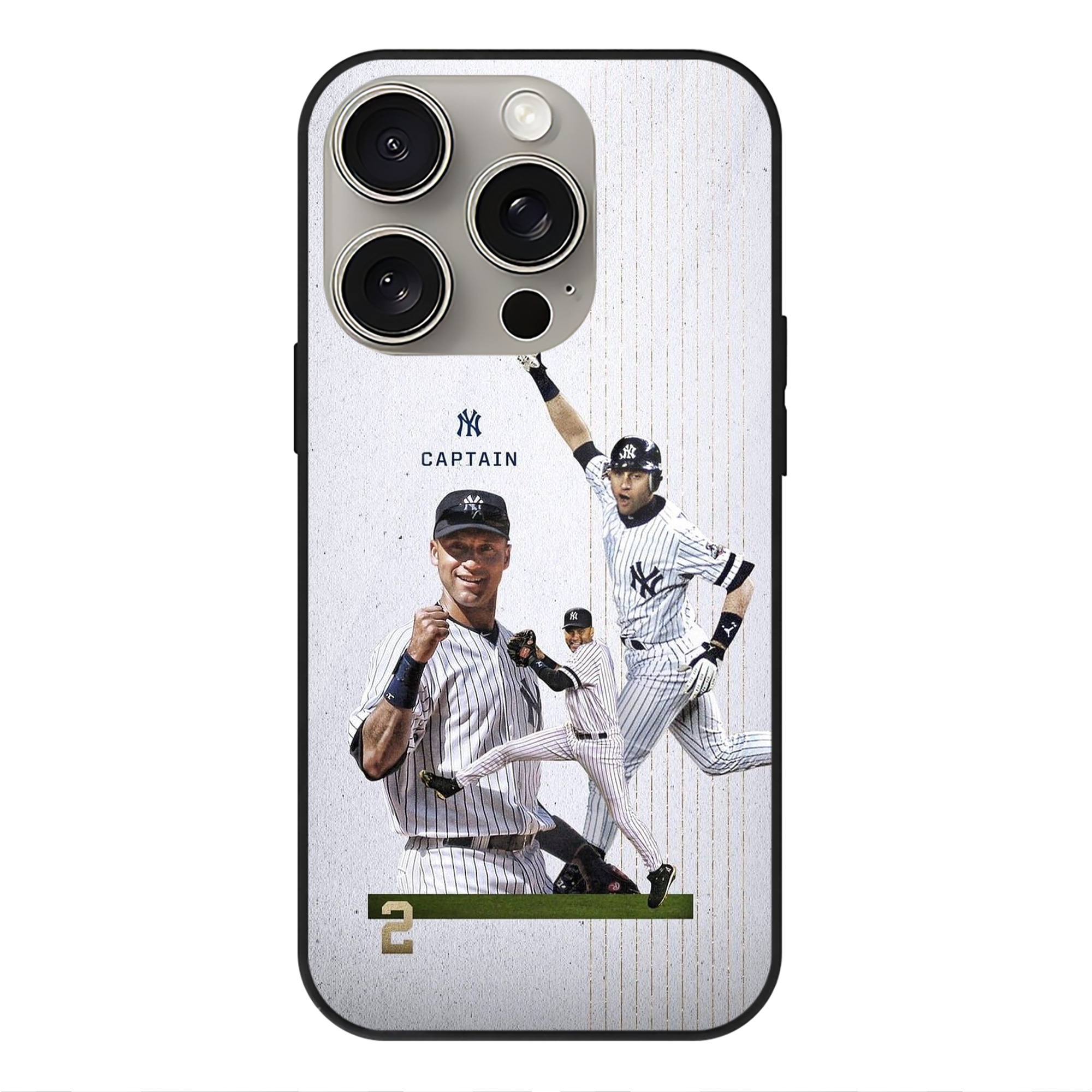 Derek Jeter 106 IPhone 15 Pro Mirror Phone Case – UV Printed Glass + TPU – Scratch-Resistant, Wireless Charging Compatible, Precise Fit & Stylish Design