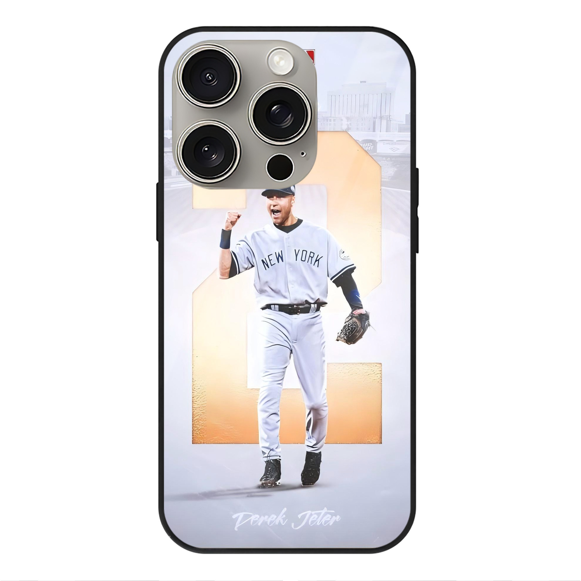 Derek Jeter 112 IPhone 15 Pro Mirror Phone Case – UV Printed Glass + TPU – Scratch-Resistant, Wireless Charging Compatible, Precise Fit & Stylish Design