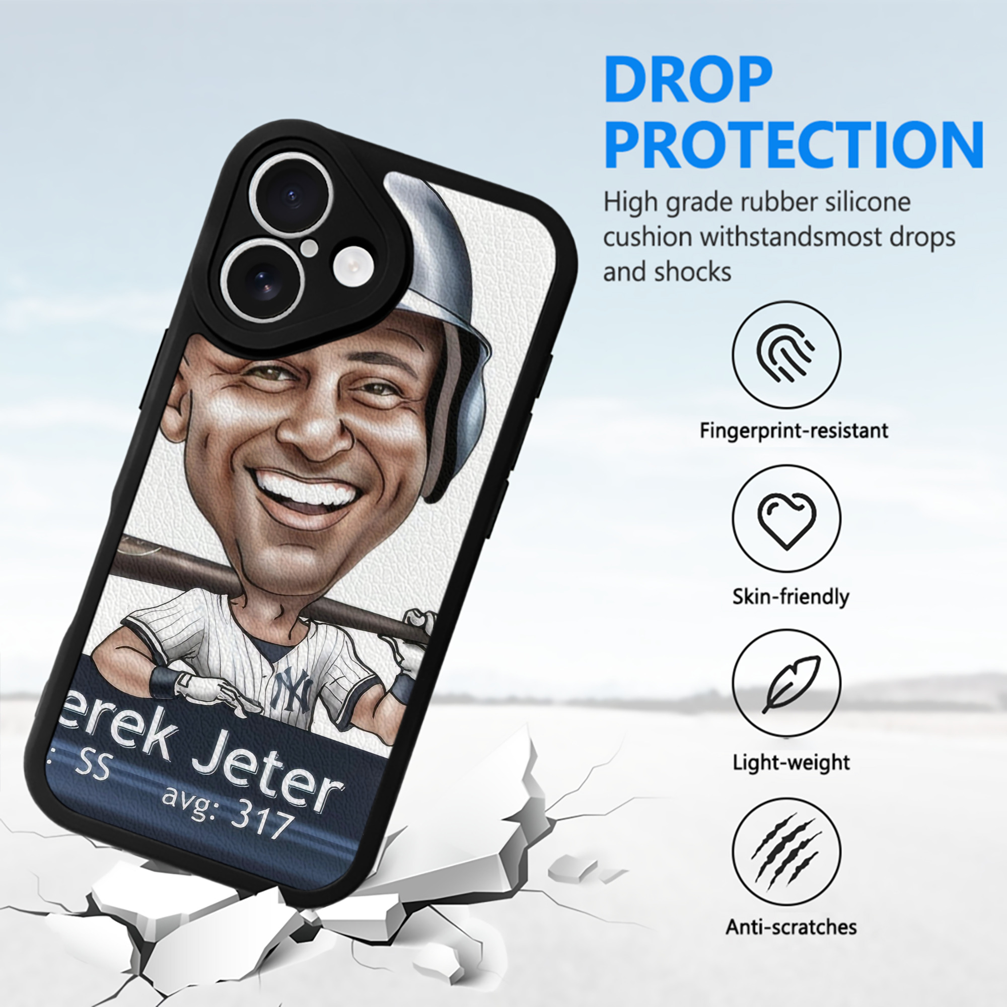 Derek Jeter 18 IPhone 16 Silicone Leather Case – UV Print, Lambskin Texture – Perfect Fit, Wireless Charging Compatible, Scratch Resistant, Precise Cutouts – Stylish Protection For IPhone 16