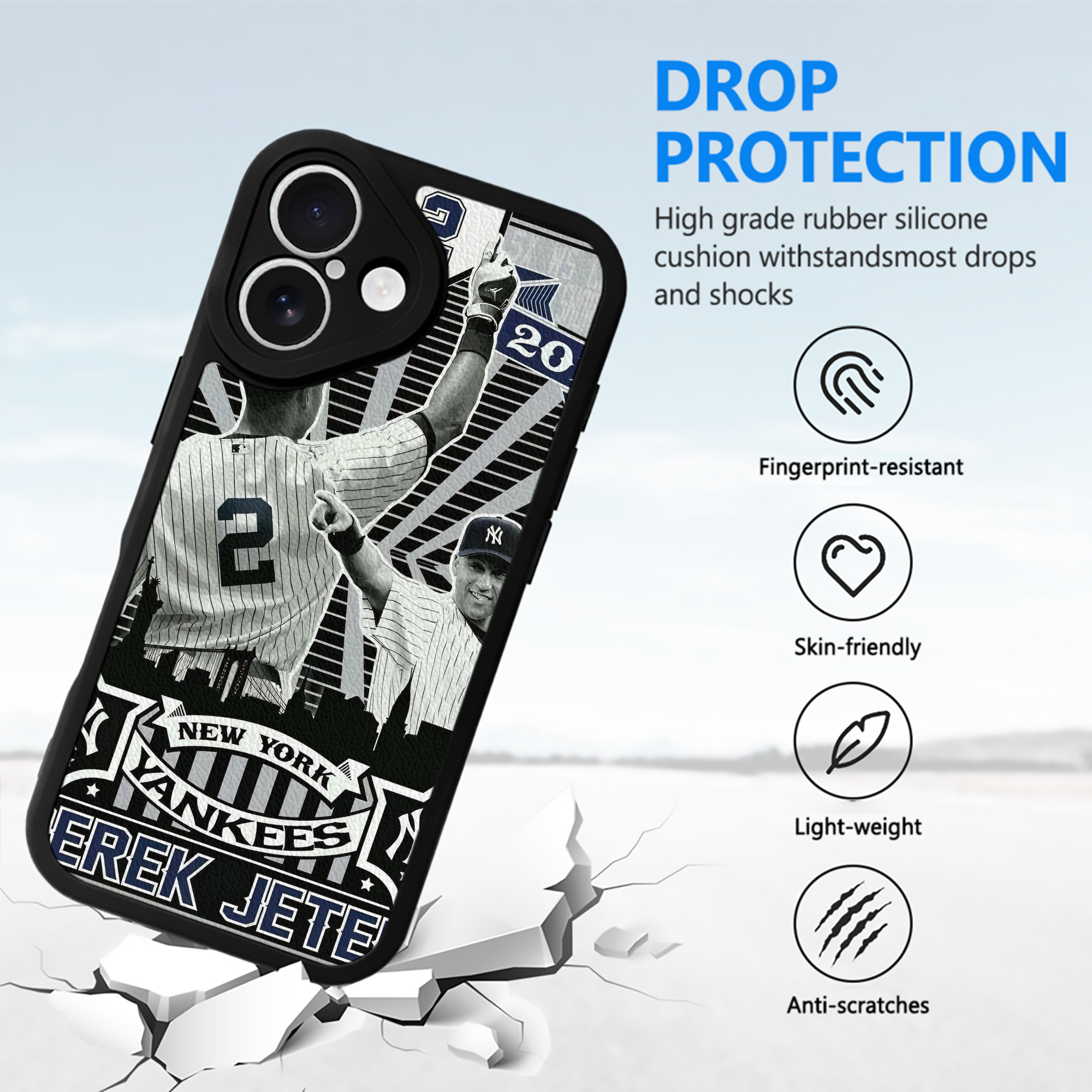 Derek Jeter 34 IPhone 16 Silicone Leather Case – UV Print, Lambskin Texture – Perfect Fit, Wireless Charging Compatible, Scratch Resistant, Precise Cutouts – Stylish Protection For IPhone 16