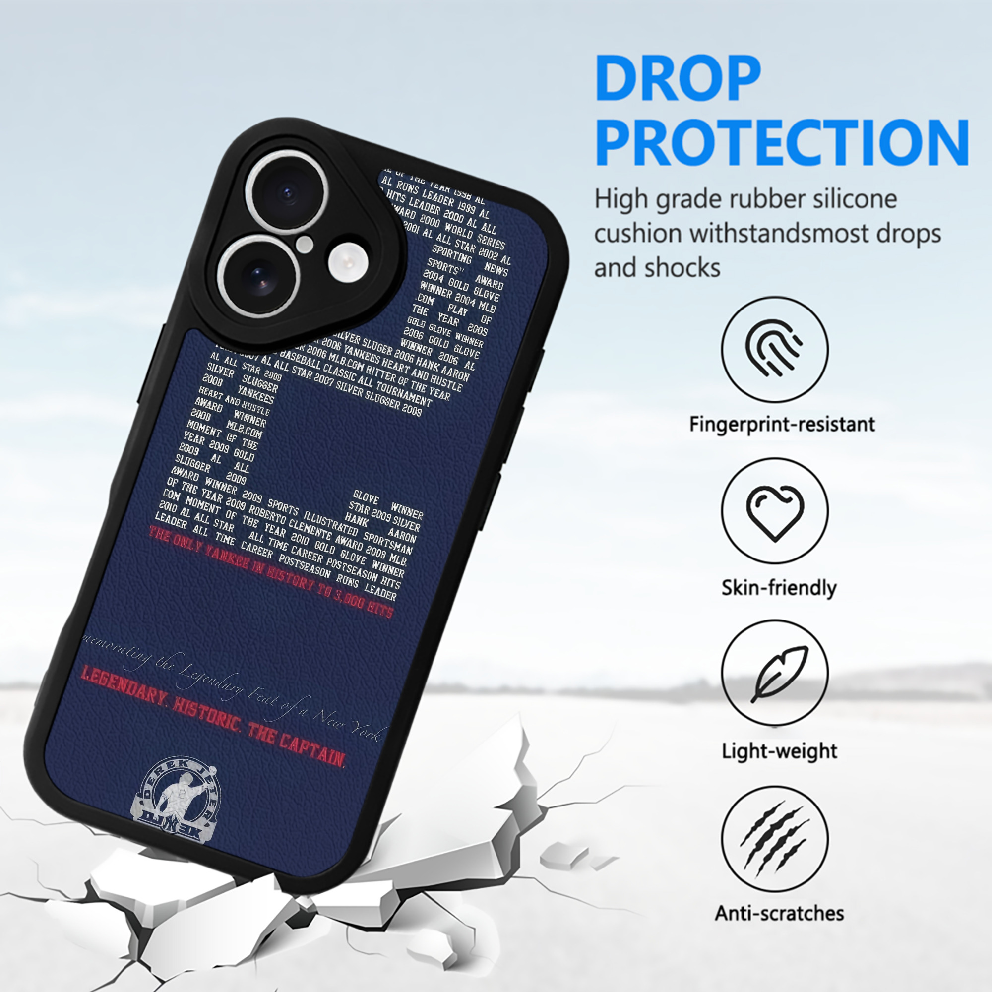 Derek Jeter 44 IPhone 16 Silicone Leather Case – UV Print, Lambskin Texture – Perfect Fit, Wireless Charging Compatible, Scratch Resistant, Precise Cutouts – Stylish Protection For IPhone 16