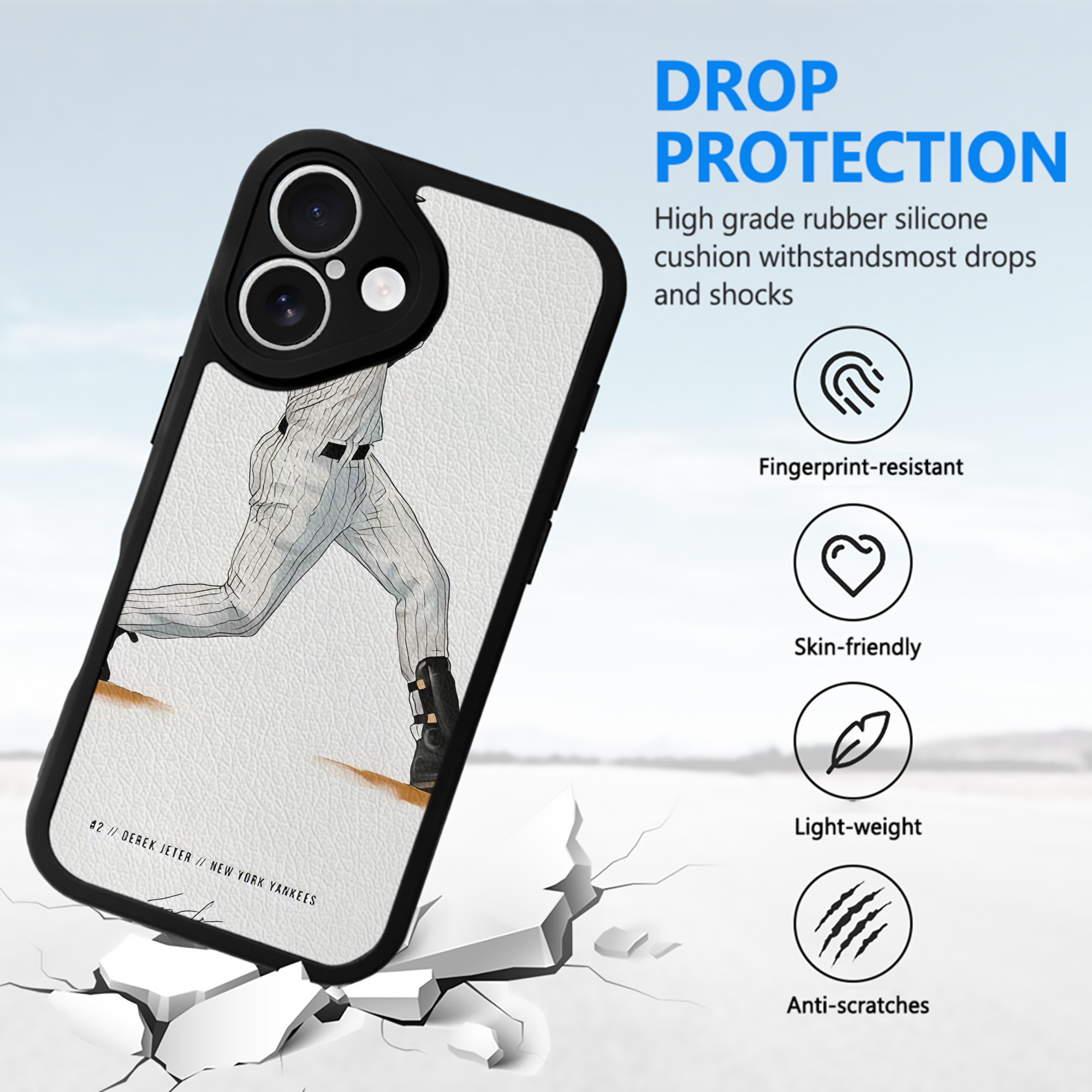 Derek Jeter 64 IPhone 16 Silicone Leather Case – UV Print, Lambskin Texture – Perfect Fit, Wireless Charging Compatible, Scratch Resistant, Precise Cutouts – Stylish Protection For IPhone 16