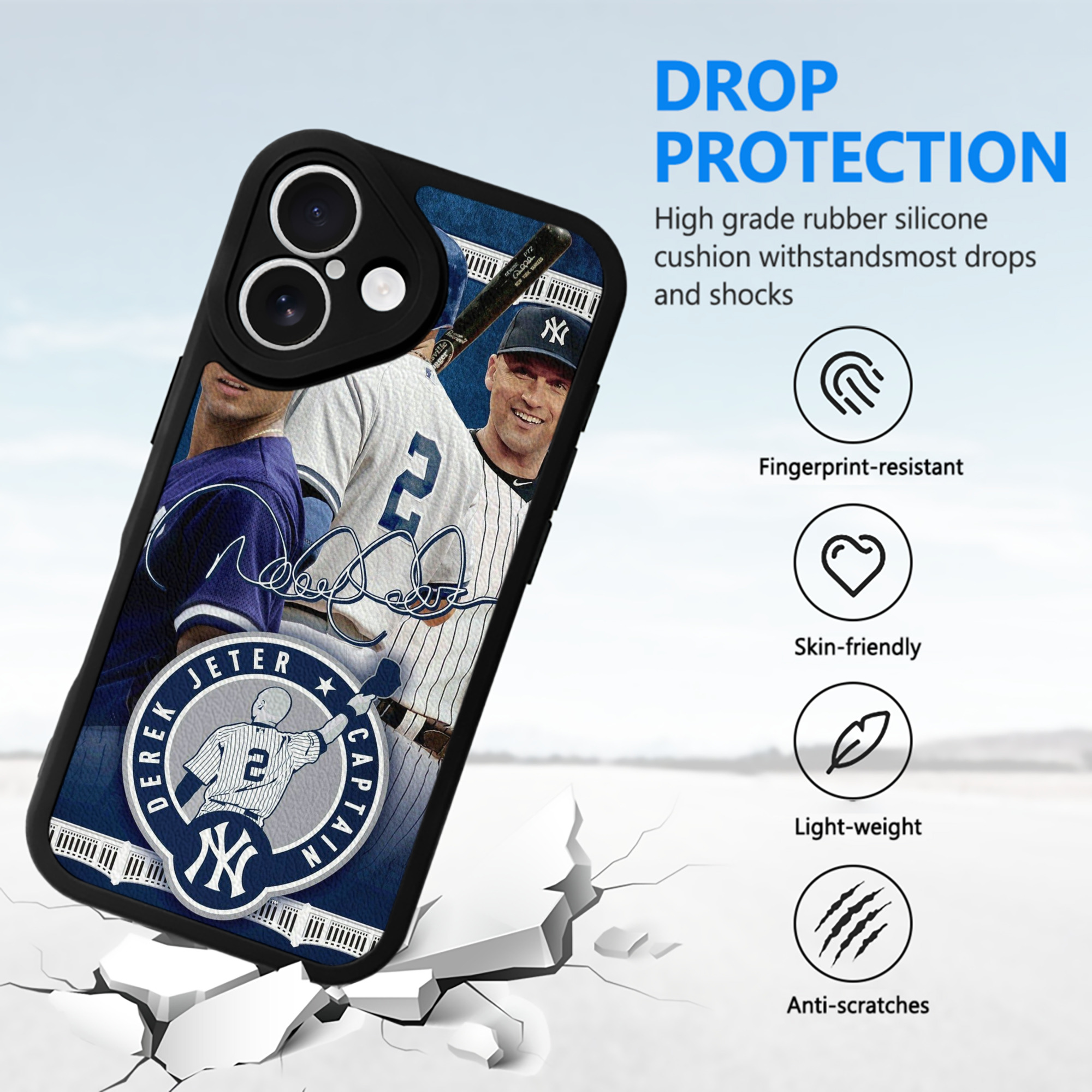 Derek Jeter 92 IPhone 16 Silicone Leather Case – UV Print, Lambskin Texture – Perfect Fit, Wireless Charging Compatible, Scratch Resistant, Precise Cutouts – Stylish Protection For IPhone 16